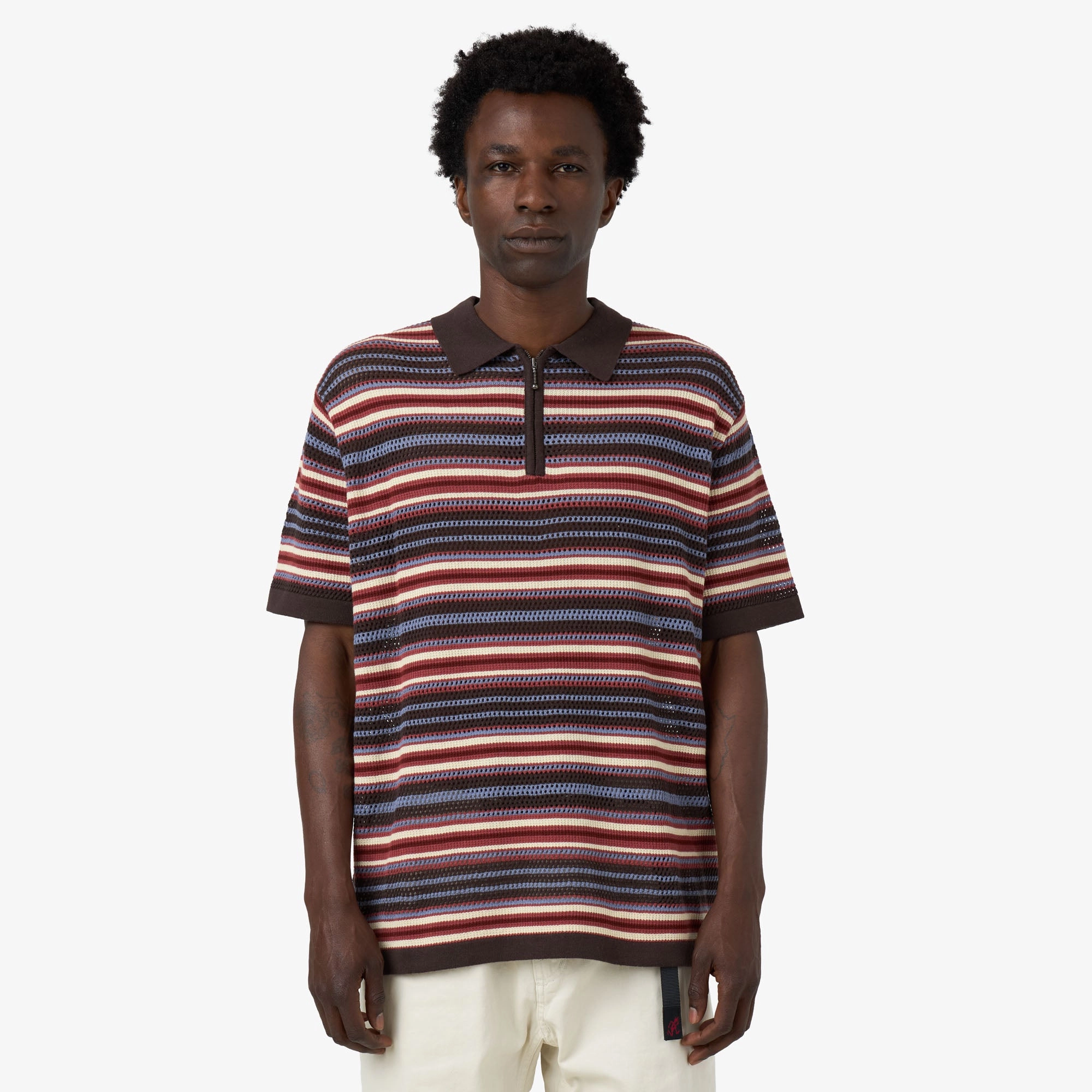 Sporty Design thisisneverthat Striped Knit Polo Red
