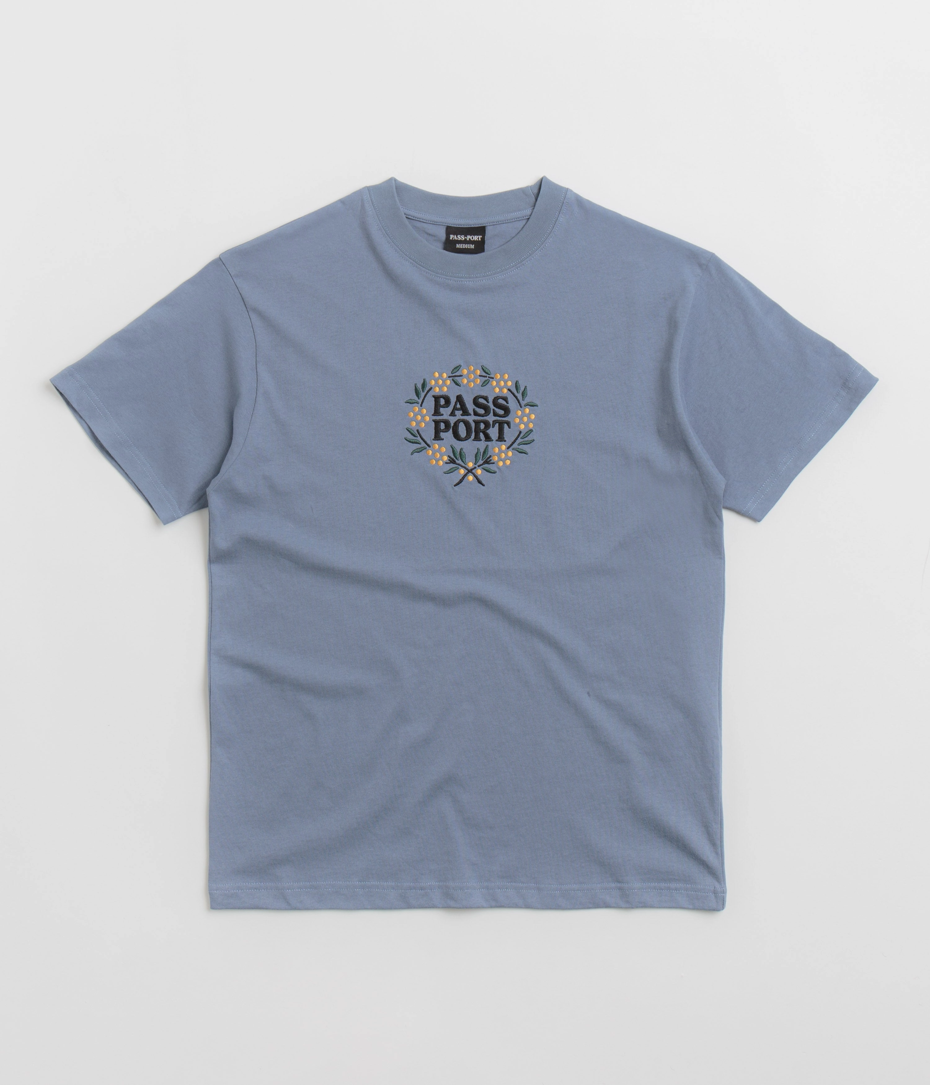 Pass Port Wattle T-Shirt - Stonewash Blue Flexible Shoulder Construction Meeting