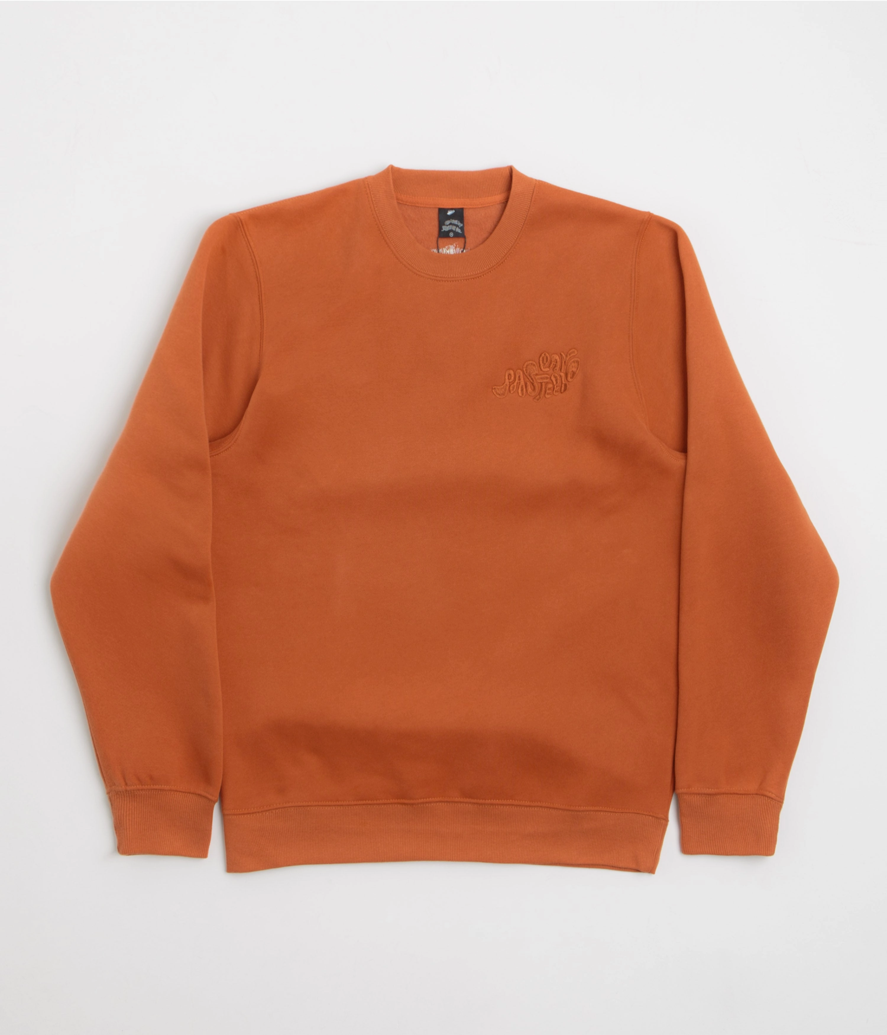 Pasteelo Can Embroidered Script Crewneck Sweatshirt - Rust product exchange policy