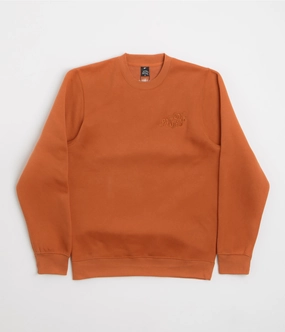 Pasteelo Can Embroidered Script Crewneck Sweatshirt - Rust product exchange policy