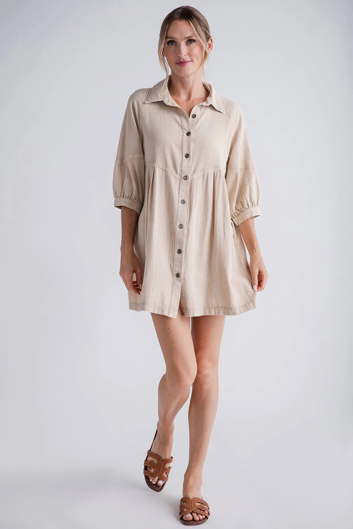 Mustard Seed Button Collar Dress Joy Glow Functional Style