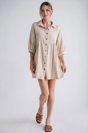 Sophisticated Touch Classic Move Mustard Seed Button Collar Dress