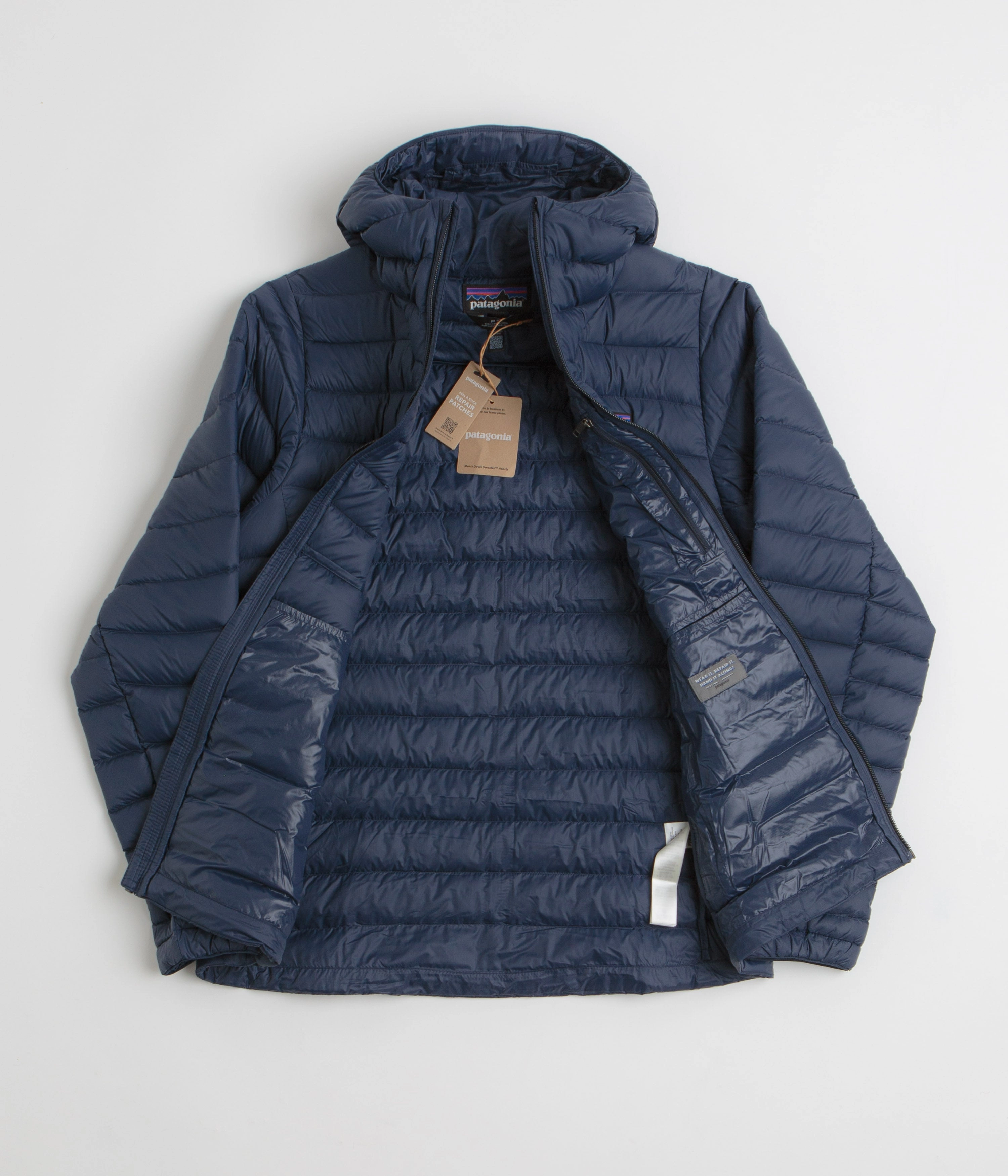 Patagonia Down Sweater Hoodie Jacket - New Navy Sleek Comfort Neutral Tones