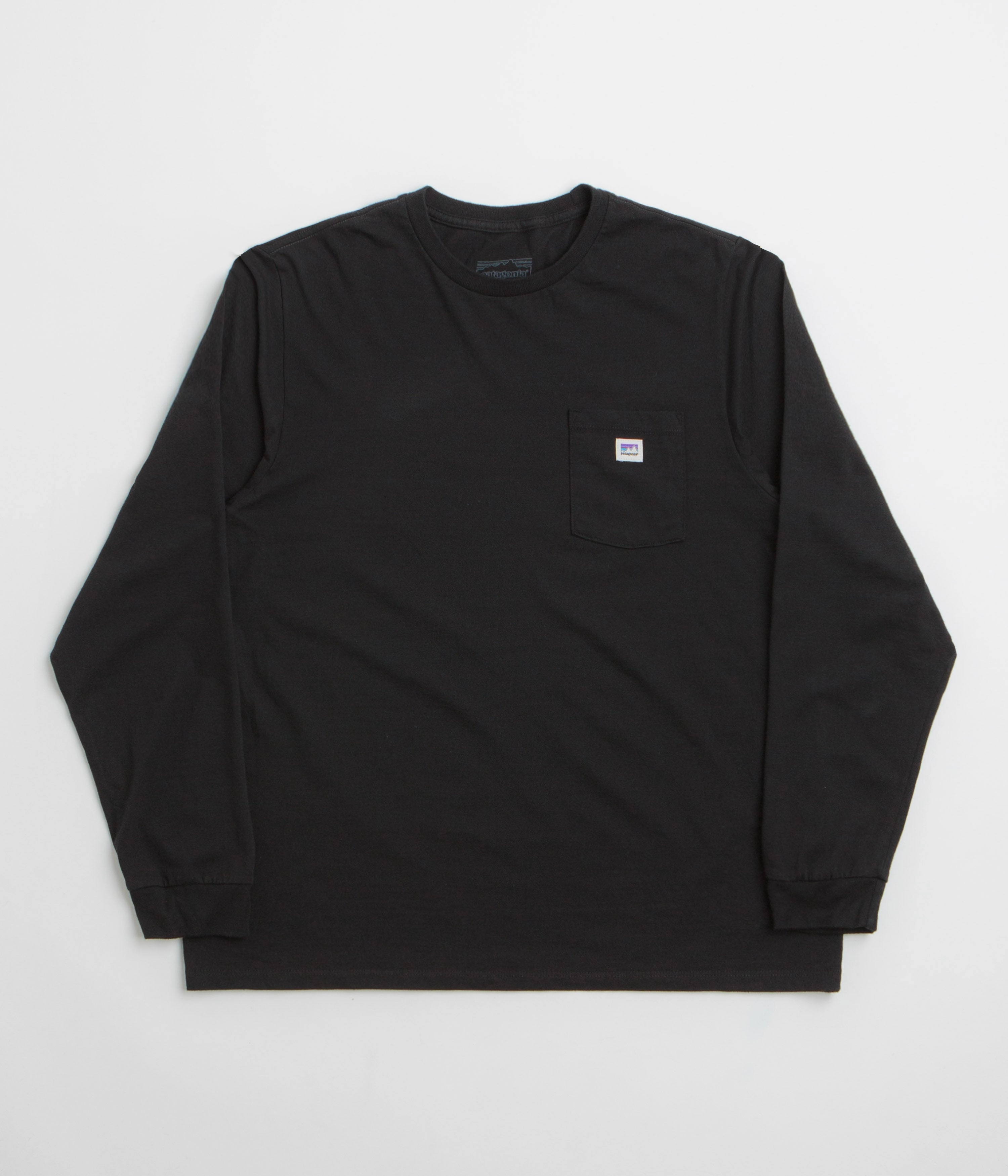 Patagonia Shop Sticker Pocket Responsibili-Tee Long Sleeve T-Shirt - Black care instructions