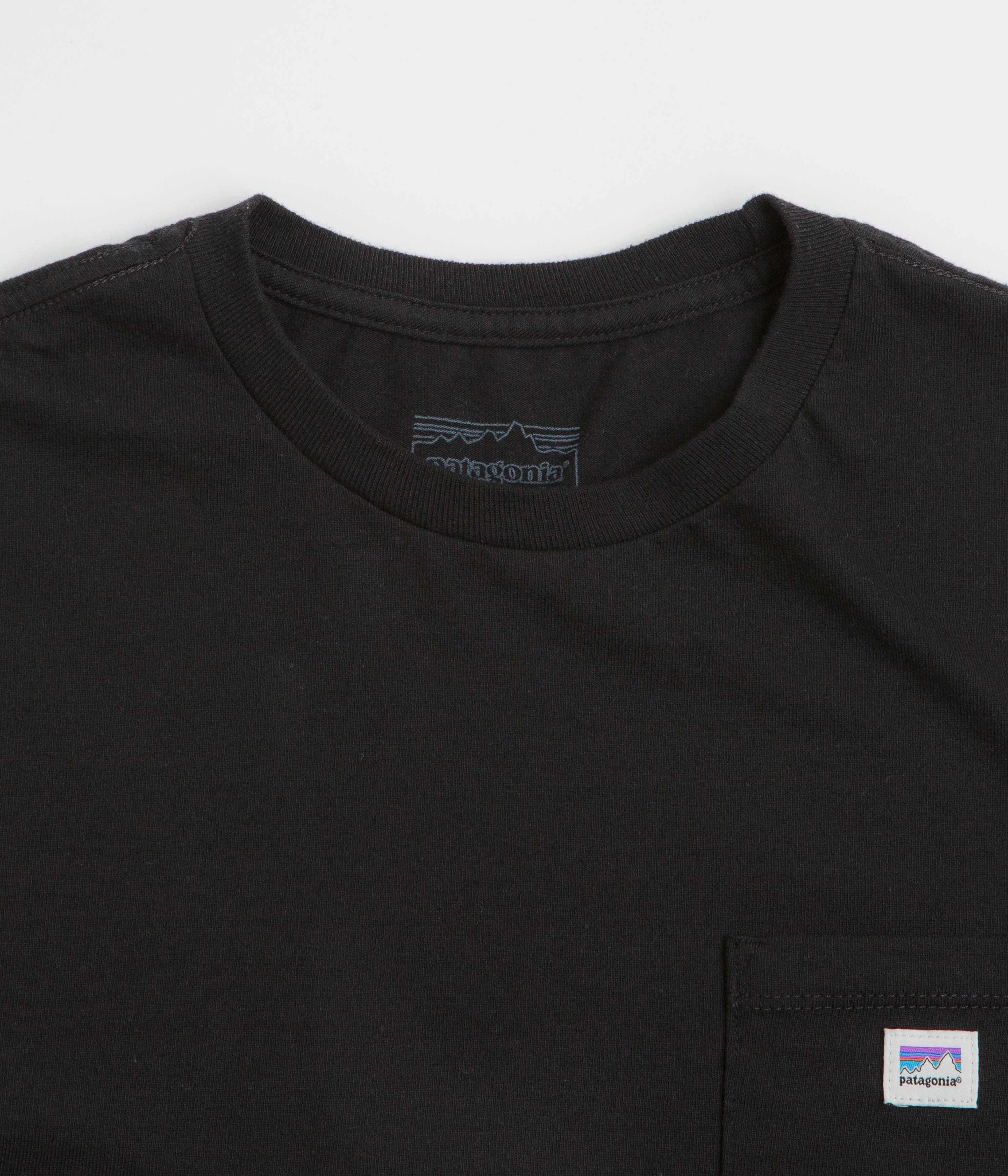 Adjustable Patagonia Shop Sticker Pocket Responsibili-Tee Long Sleeve T-Shirt - Black