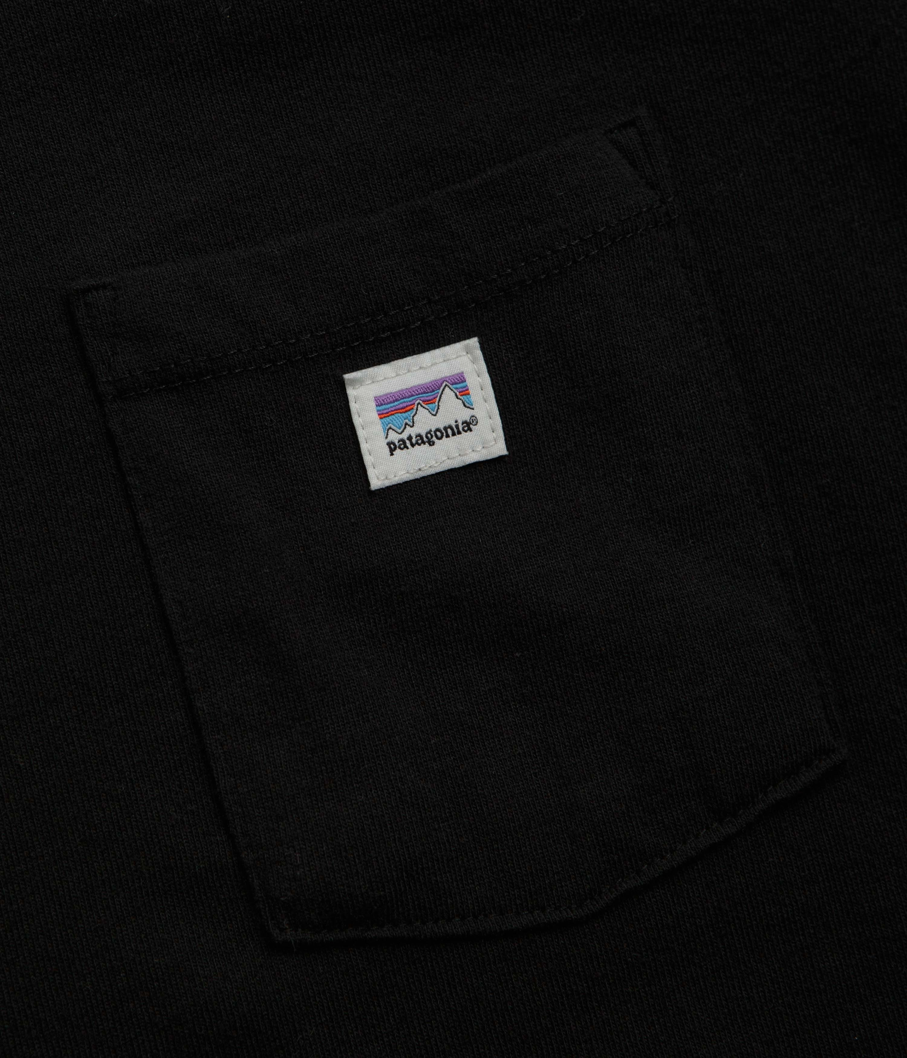 social venue event Trendy Fashion Patagonia Shop Sticker Pocket Responsibili-Tee T-Shirt - Black