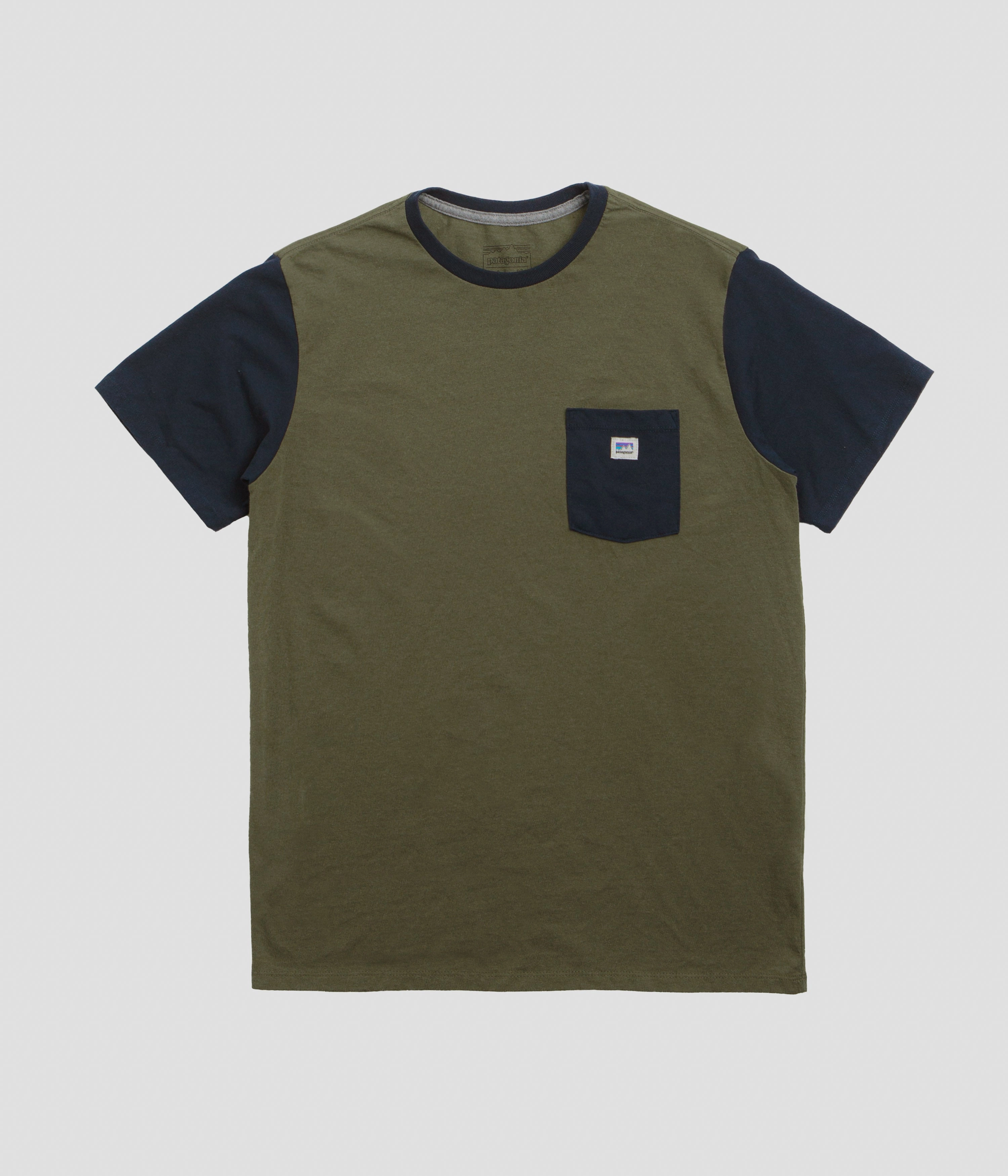 narrow hem Patagonia Shop Sticker Pocket Responsibili-Tee T-Shirt - Tent Green