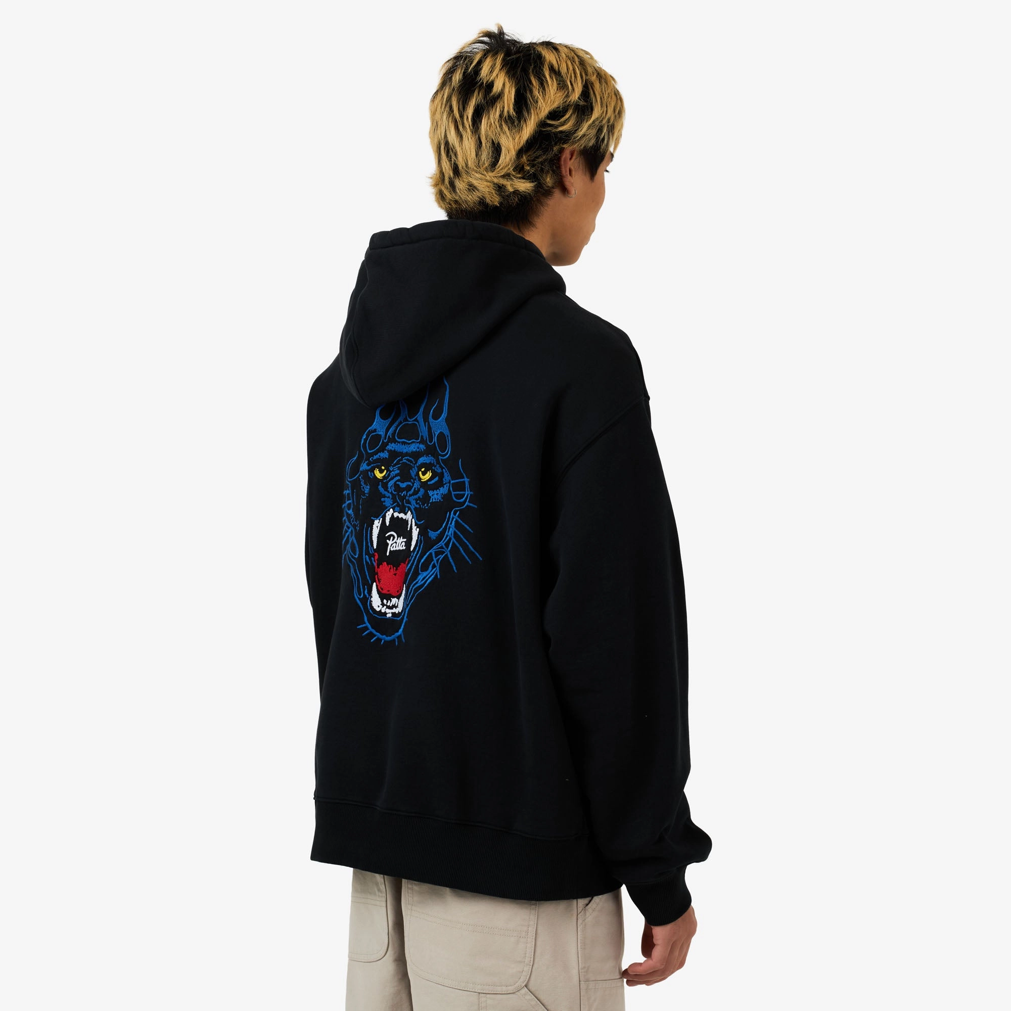 Patta Embroidered Fire Panther Hooded Sweater Black High-Quality Fabric