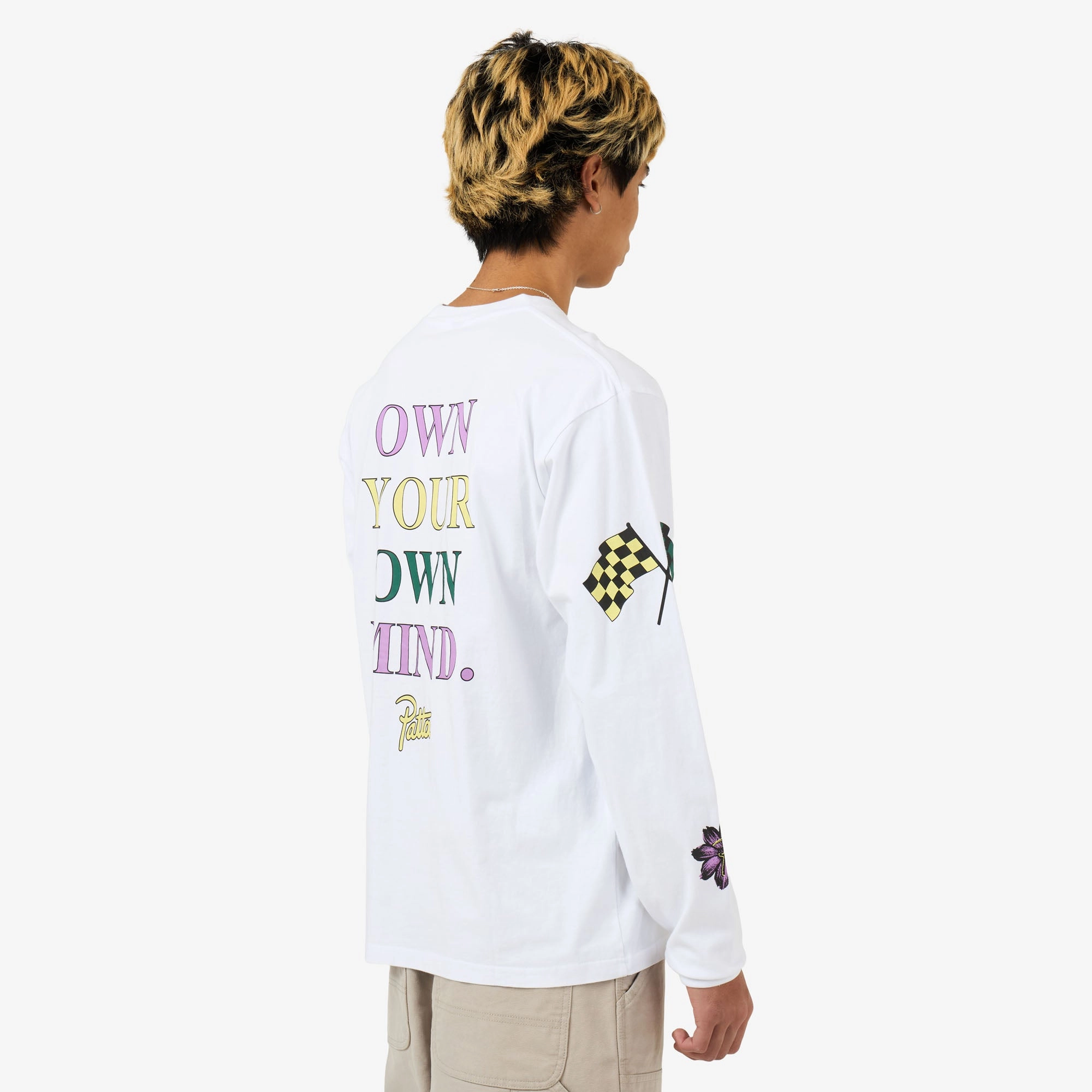 Regular Fit Wrinkle Resistant Finish Patta Own Your Own Mind Long Sleeve T-Shirt White