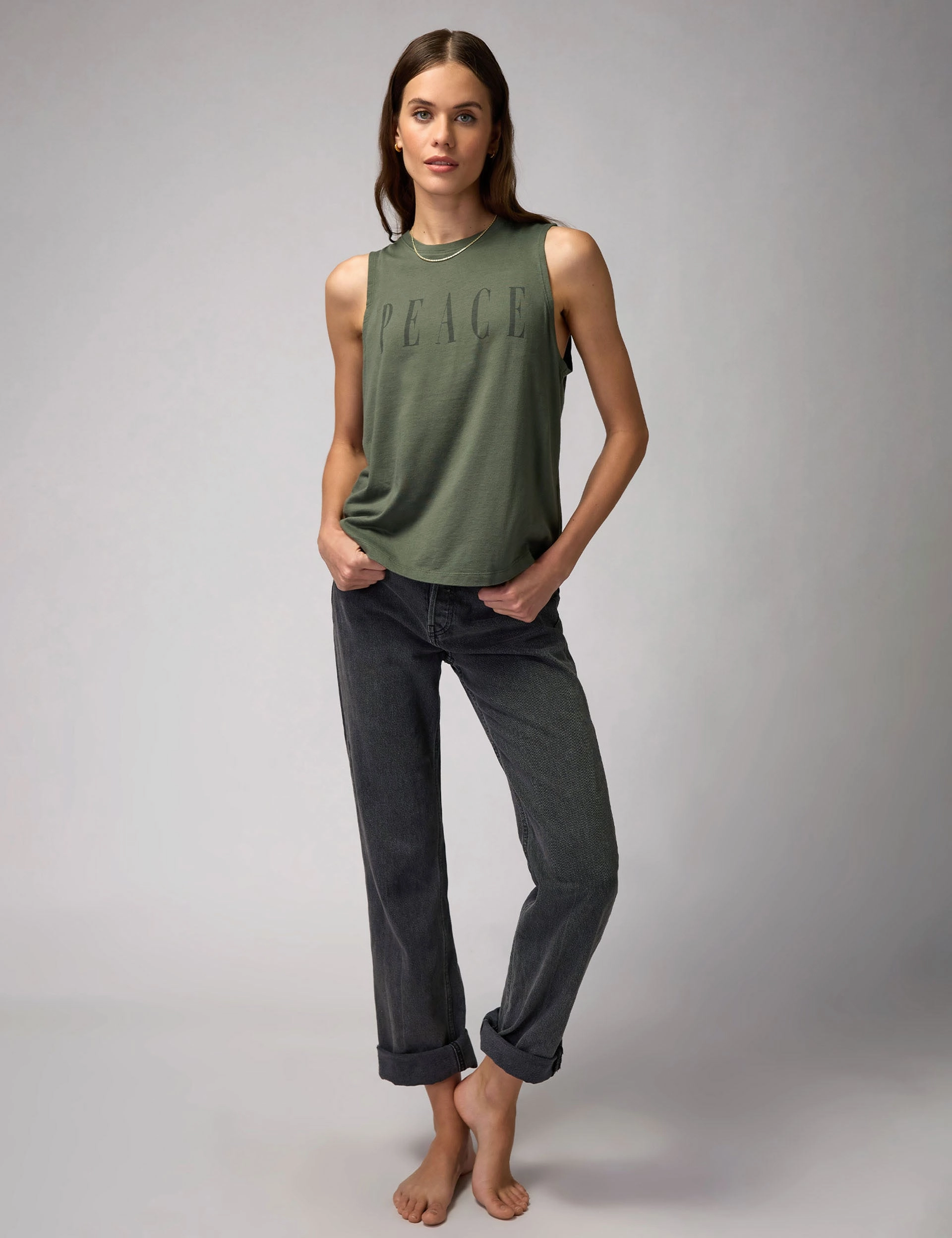 Peace Jade Muscle Tank - Olive Green thermal imaging Shock - Resistant