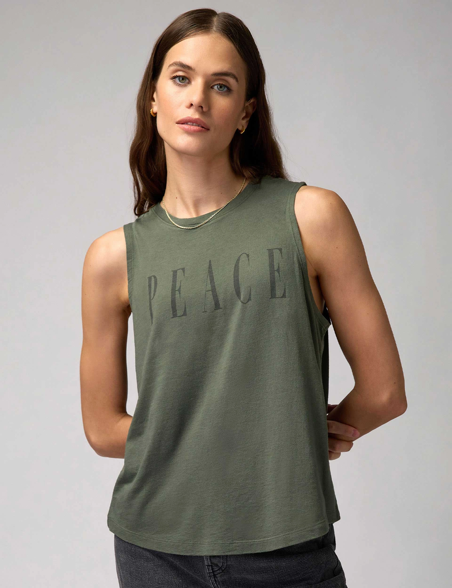 Peace Jade Muscle Tank - Olive Green Powerful