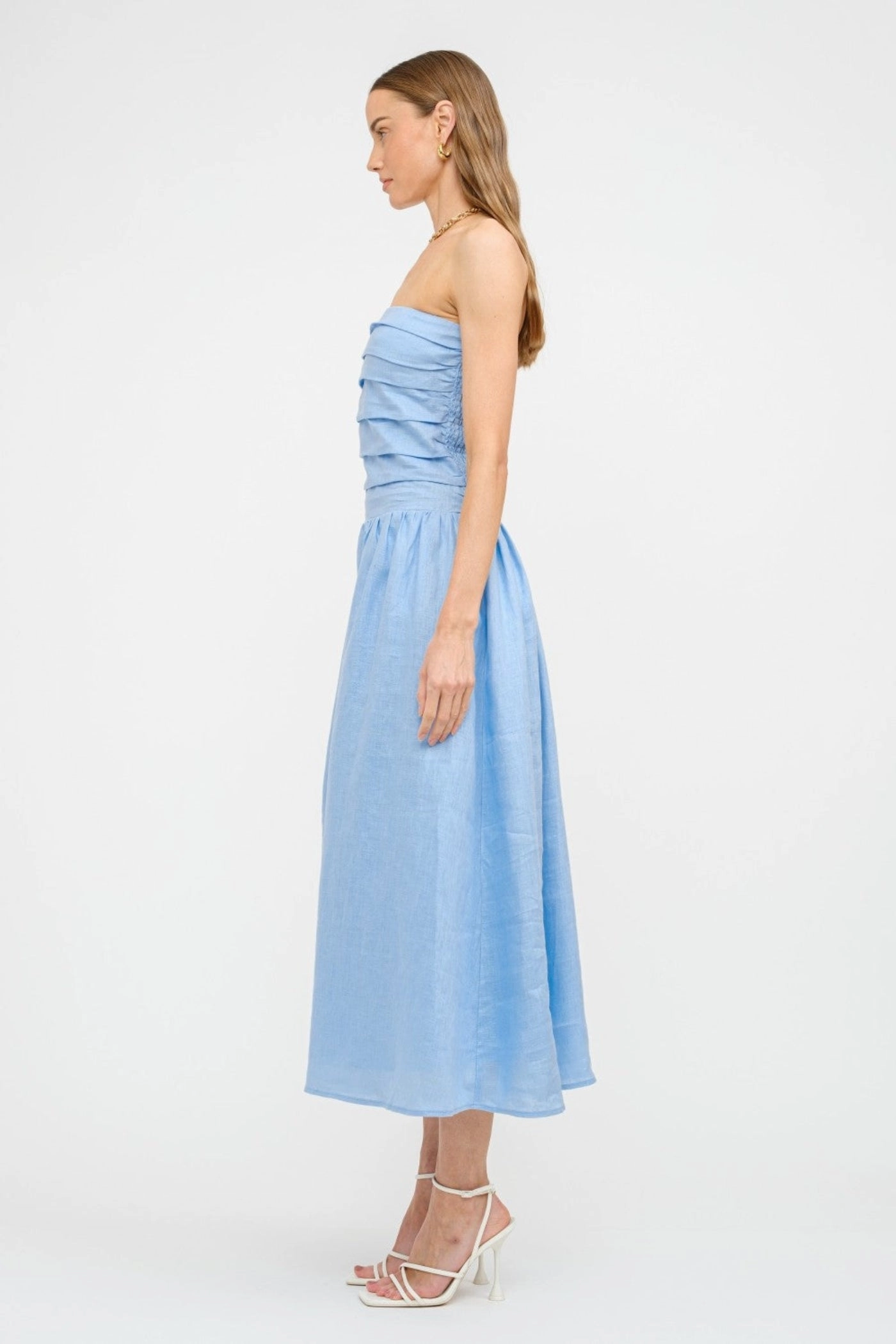 PENELOPE LINEN STRAPLESS MIDI DRESS Fitted Neat