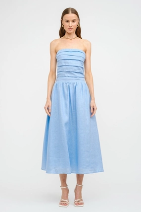 PENELOPE LINEN STRAPLESS MIDI DRESS Drawstring-Closure