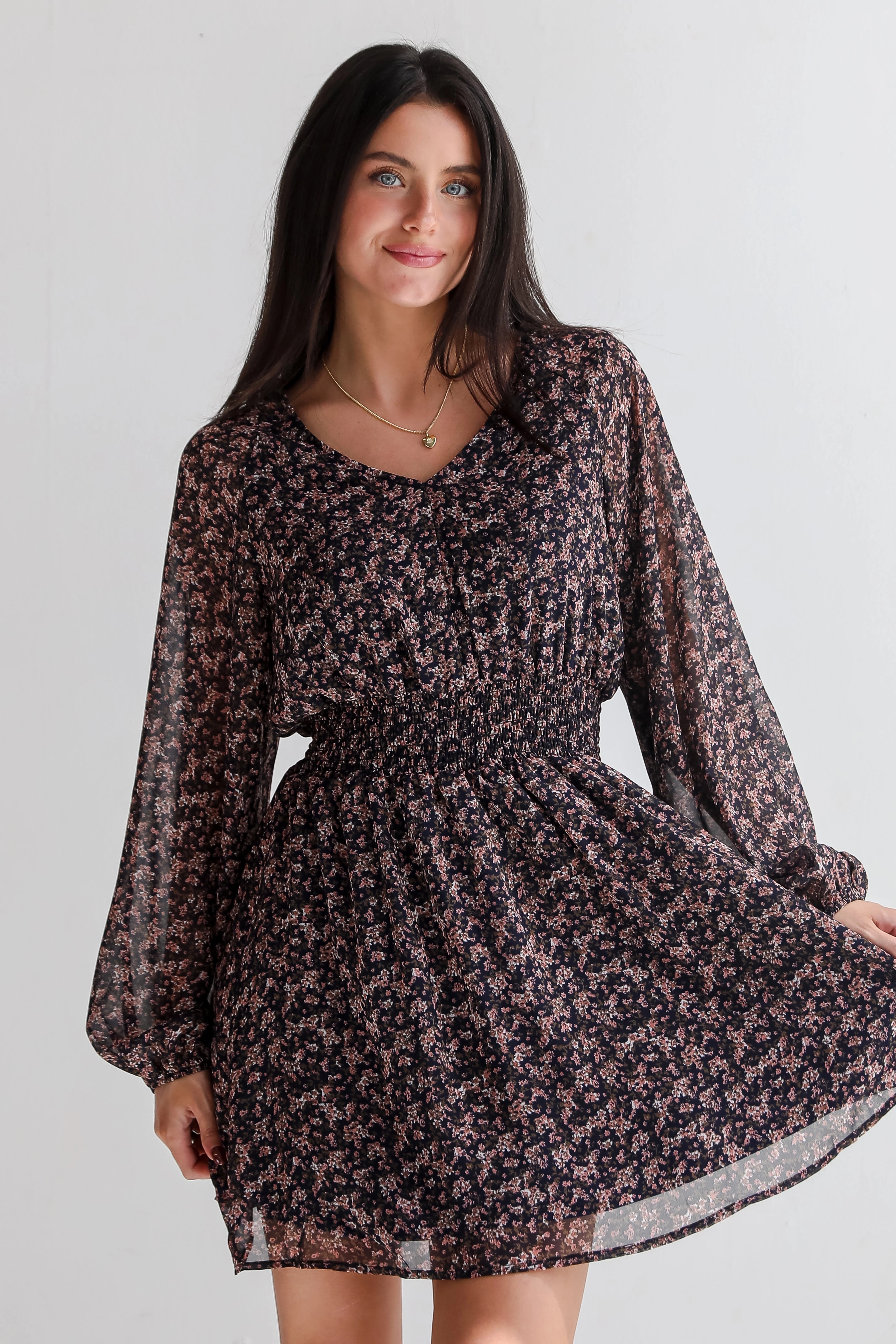 Classic wrap dress Easy-to-style casual dress FINAL SALE - High-Class Attitude Navy Floral Mini Dress