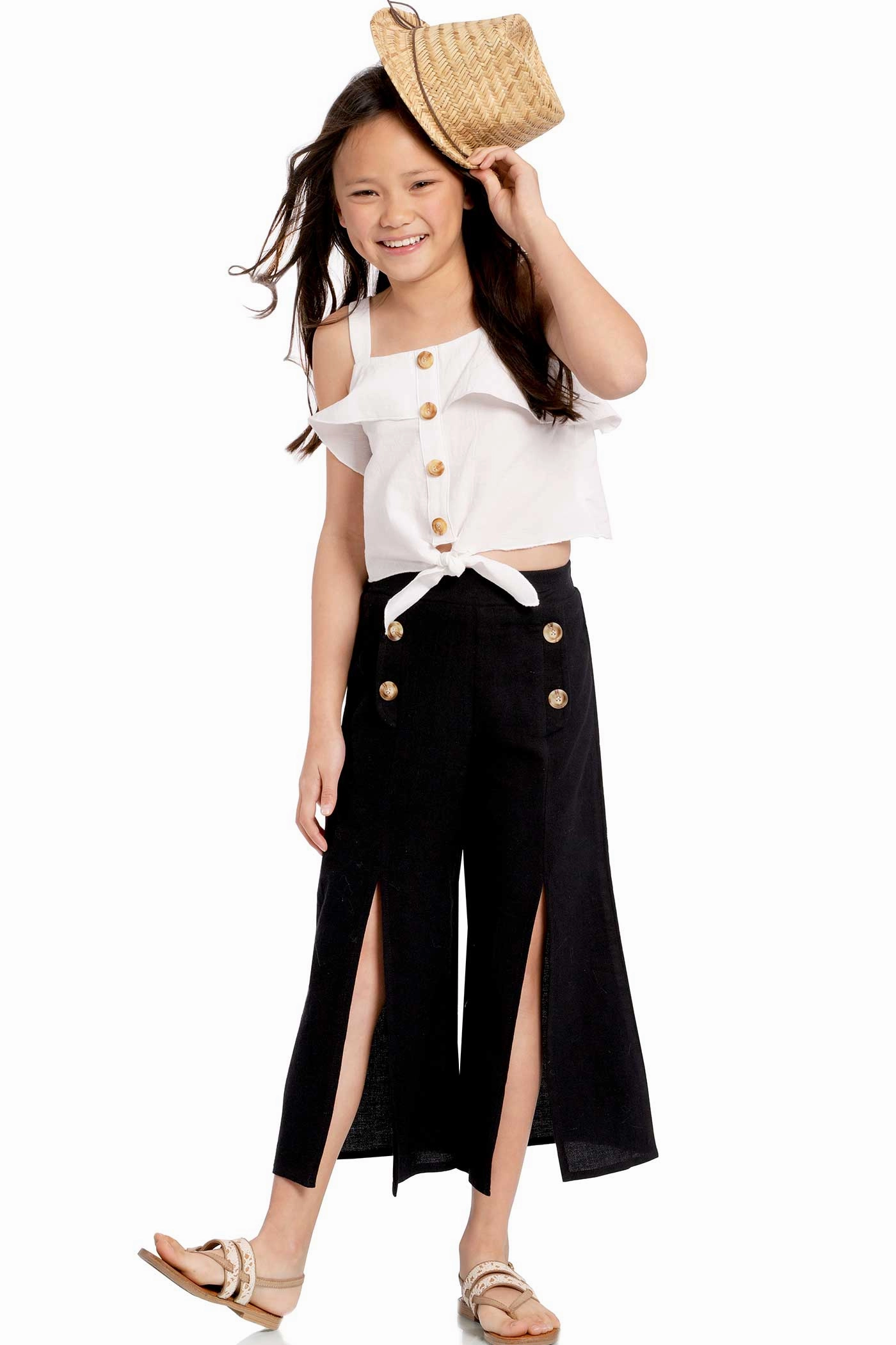 Big Girls | Tween Girls Wide Leg Front Slit Summer Pants Perfect Shape Comfort Layer Wear