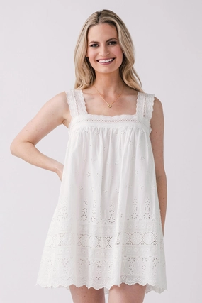 Mable Square Neckline Eyelet Mini Dress Daily Option