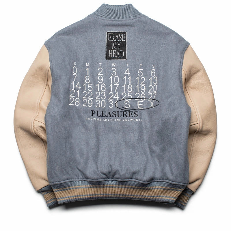 suitable for work uniforms Elegant Pleasures Calendar Varsity Jacket - Powder Blue