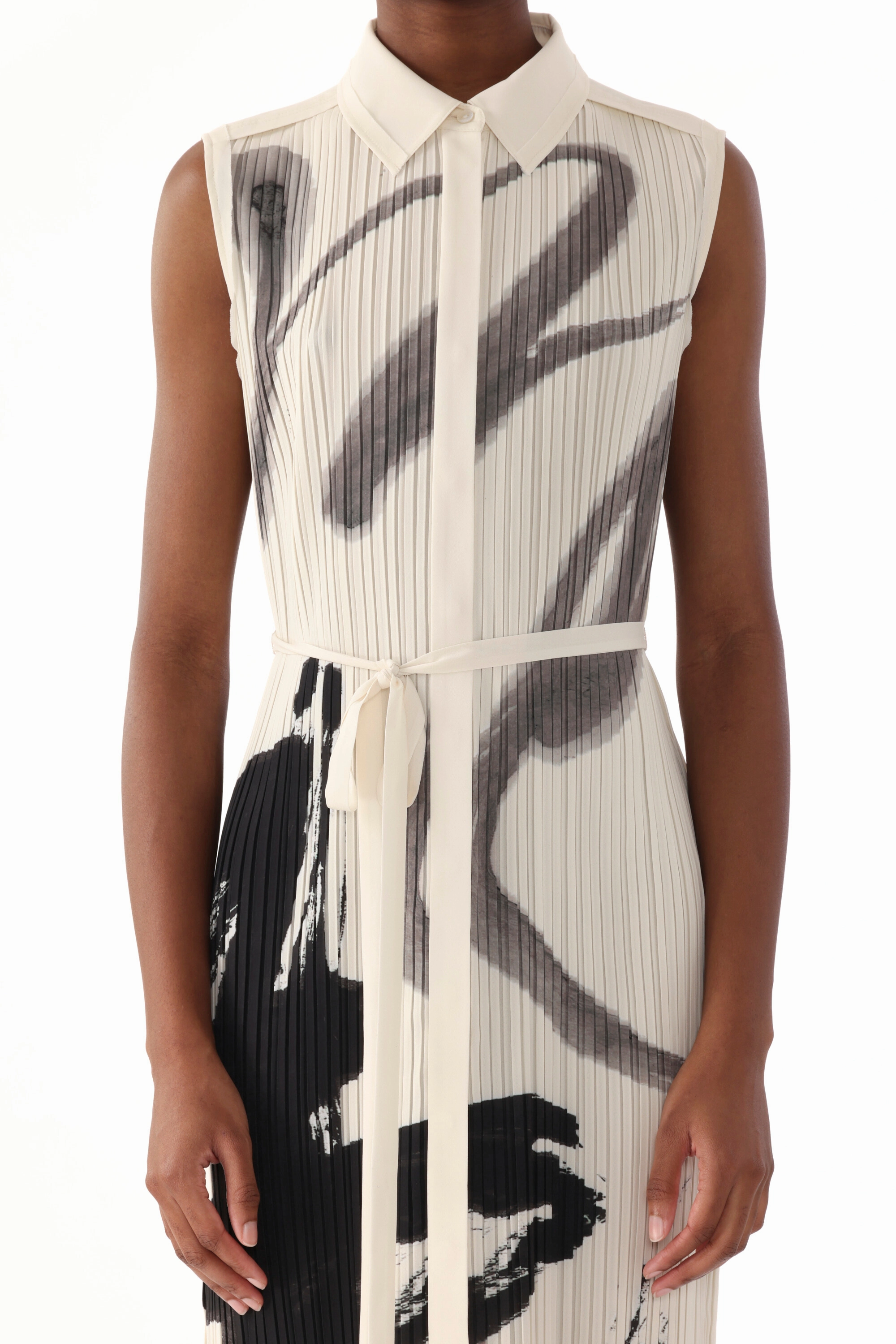 Tiered Skirt Love Soft PLEATED SLEEVELESS SHIRTDRESS WITH ARTWORK BY TONG YANG TZE