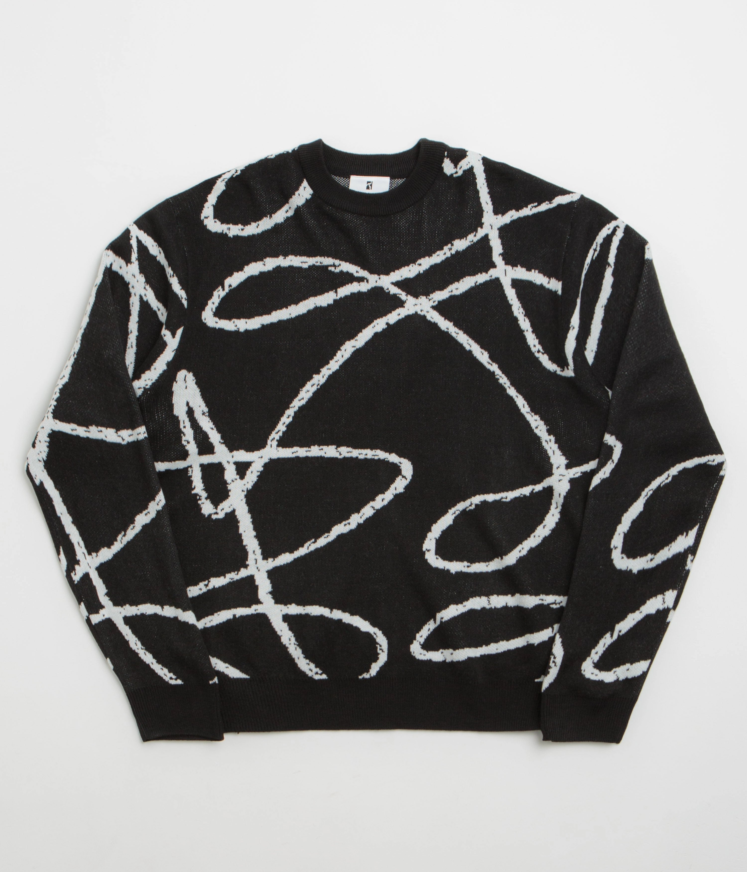 Poetic Collective Doodle Jacquard Knitted Crewneck Sweatshirt - Black product holiday wear celebration