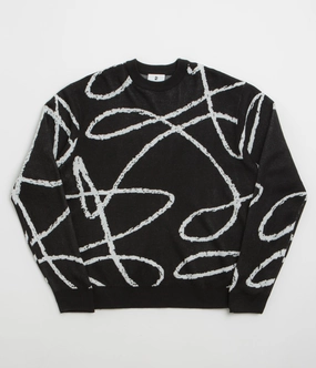 Poetic Collective Doodle Jacquard Knitted Crewneck Sweatshirt - Black product holiday wear celebration