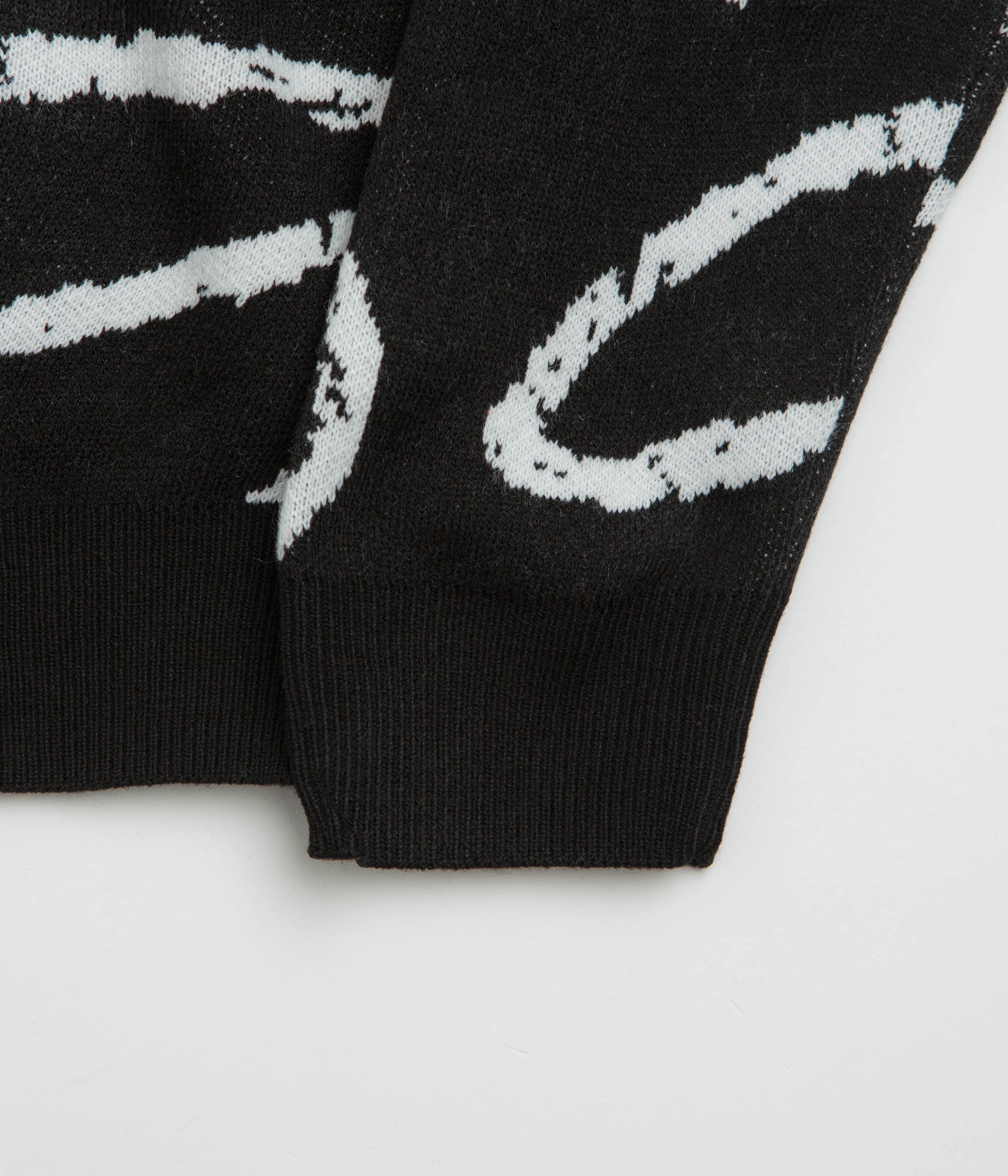 simple design Kangaroo Pocket Poetic Collective Doodle Jacquard Knitted Crewneck Sweatshirt - Black