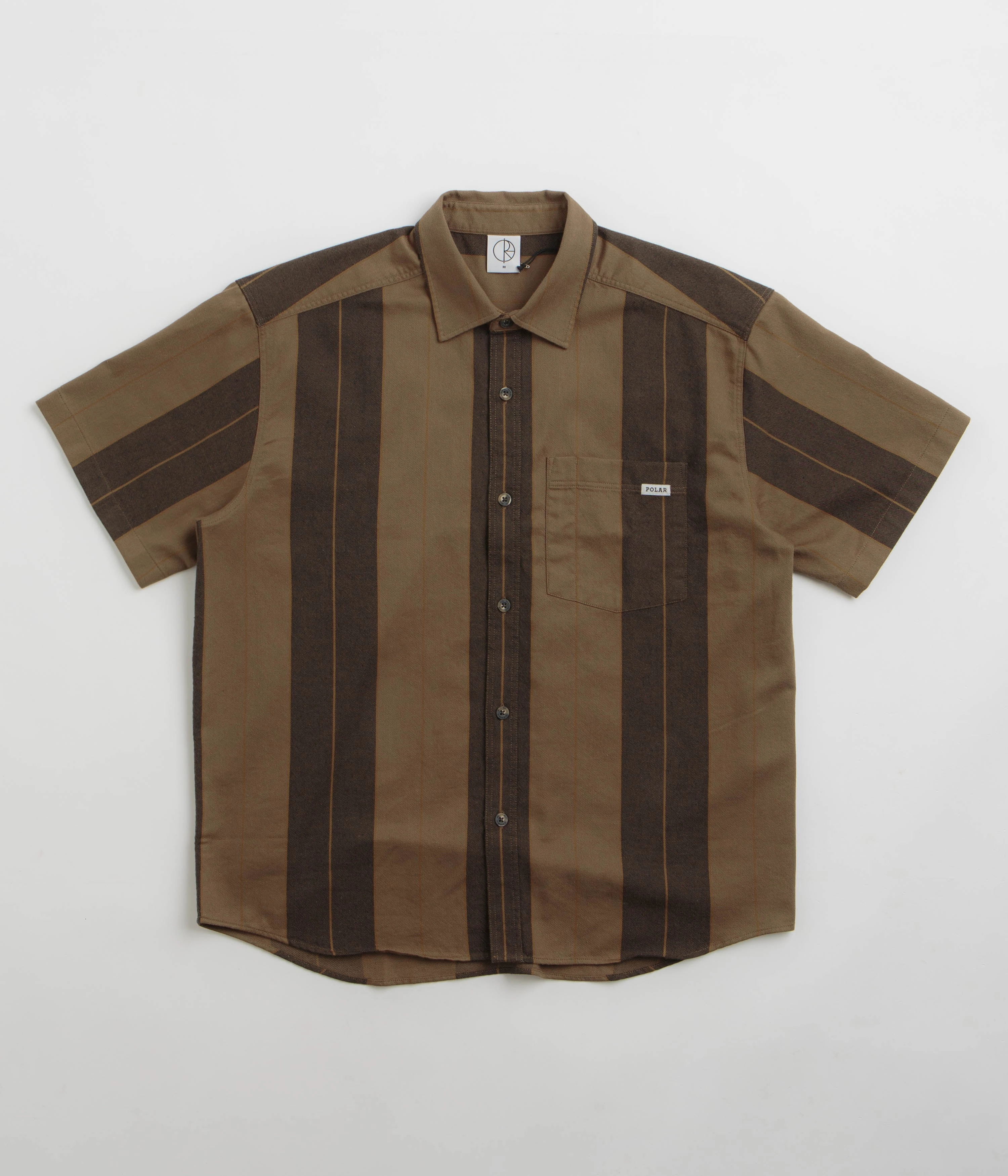 Workwear Essential Sporty Style Polar Mitchell Short Sleeve Shirt - Brown Block Stripe