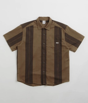 Workwear Essential Sporty Style Polar Mitchell Short Sleeve Shirt - Brown Block Stripe