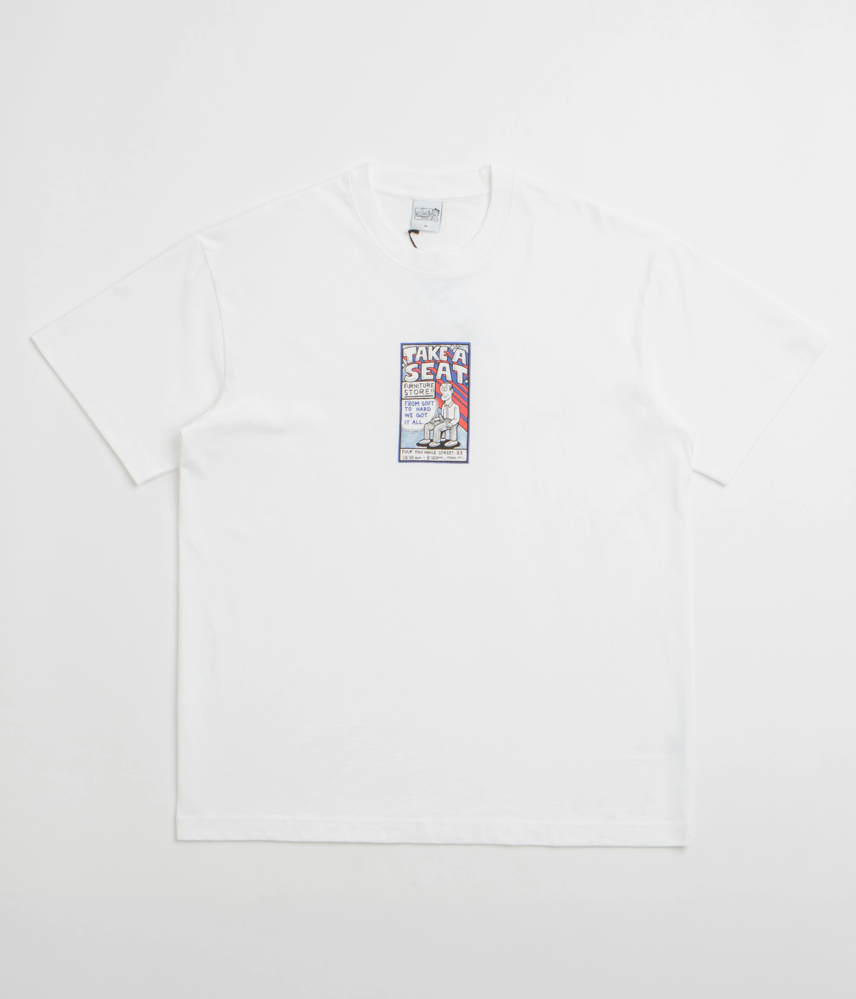 Three Thread Overlock Stitching domestic Polar Take A Seat T-Shirt - White