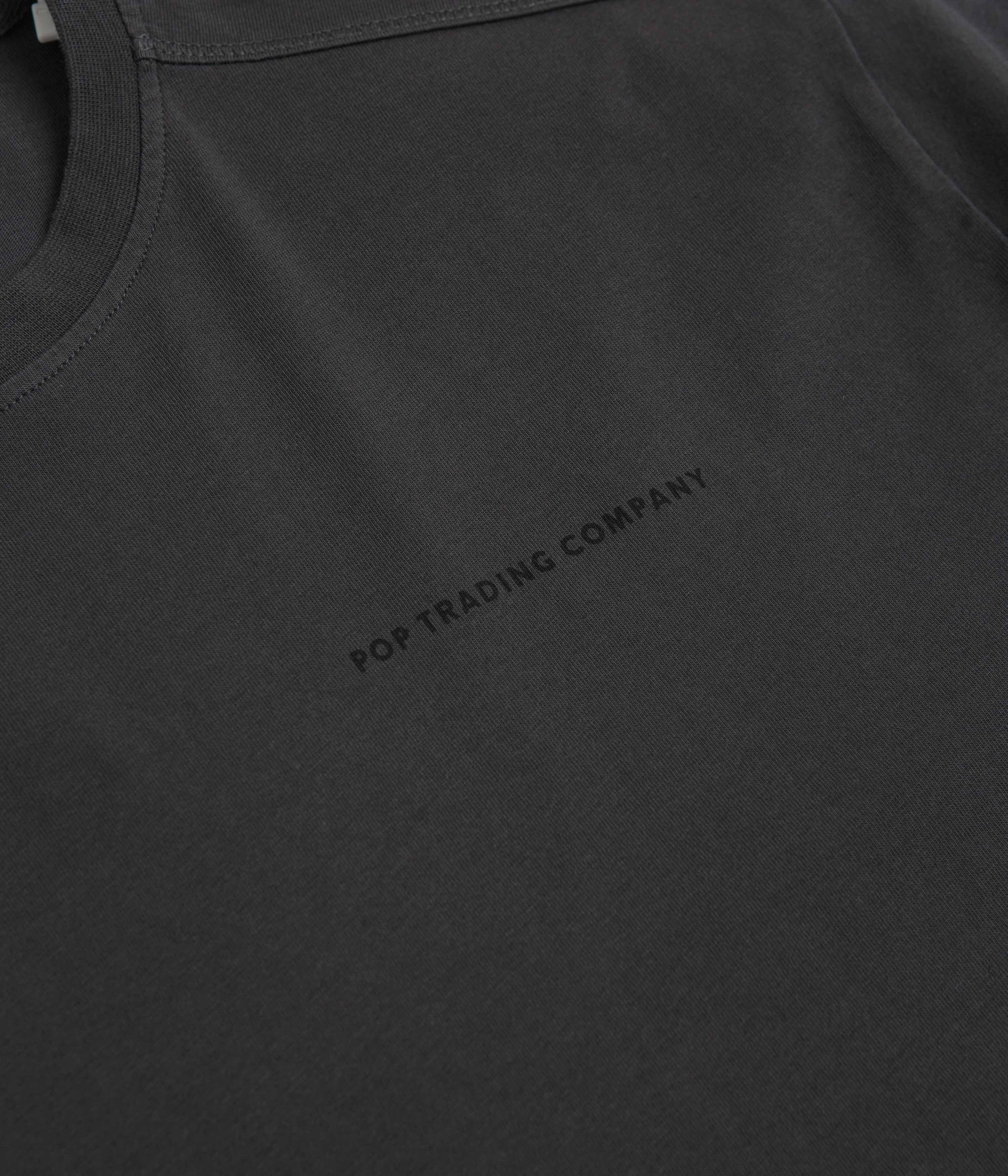Pop Trading Company Logo T-Shirt - Anthracite / Black Circular Knit Collar Eco Friendly