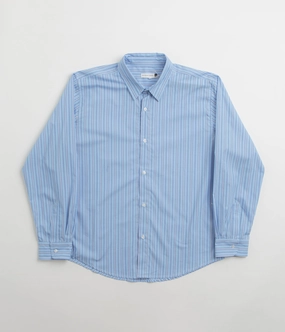 Pop Trading Company Striped Logo Shirt - Blue Wrinkle-Resistant Athletic Look