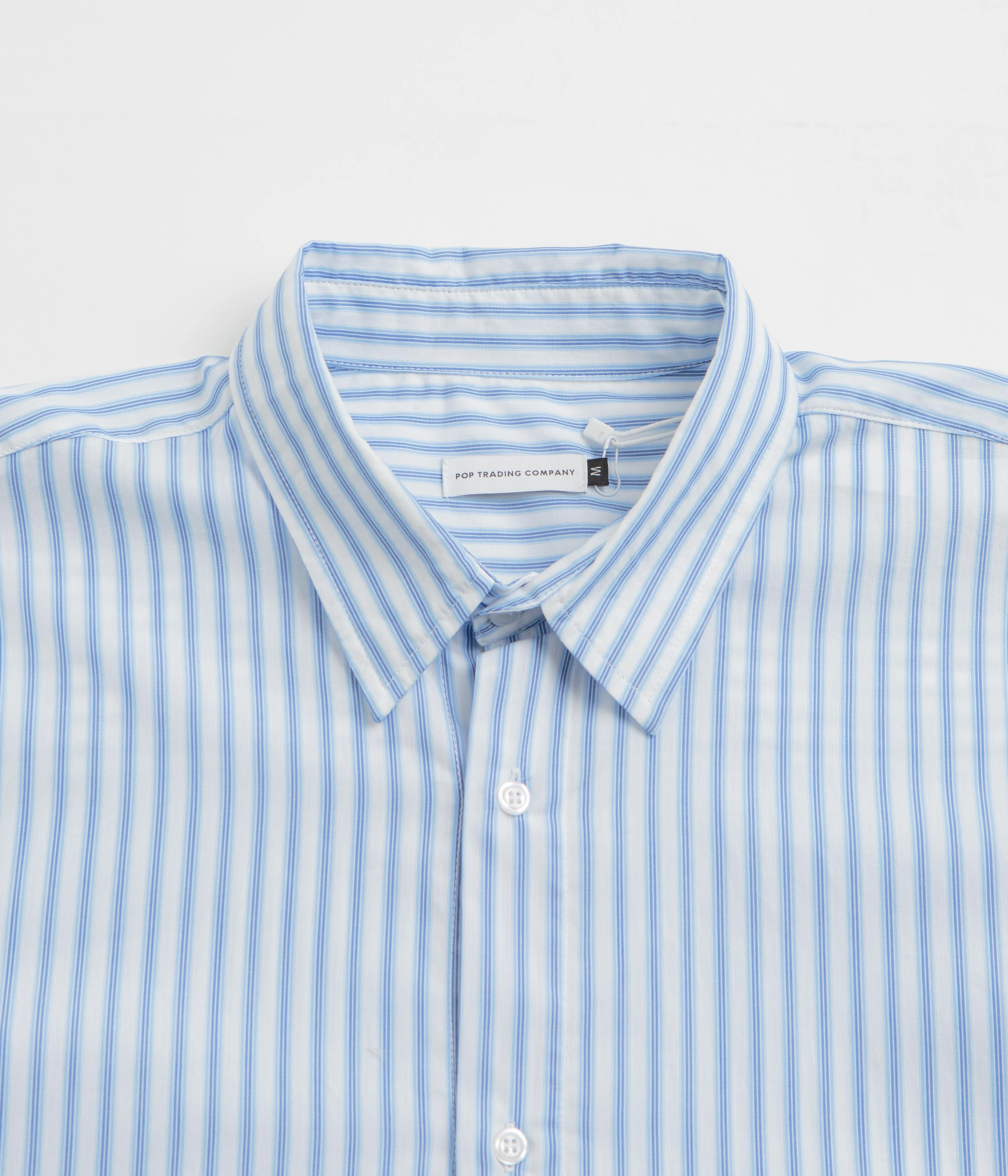 Pop Trading Company Striped Logo Shirt - White High Density Weave