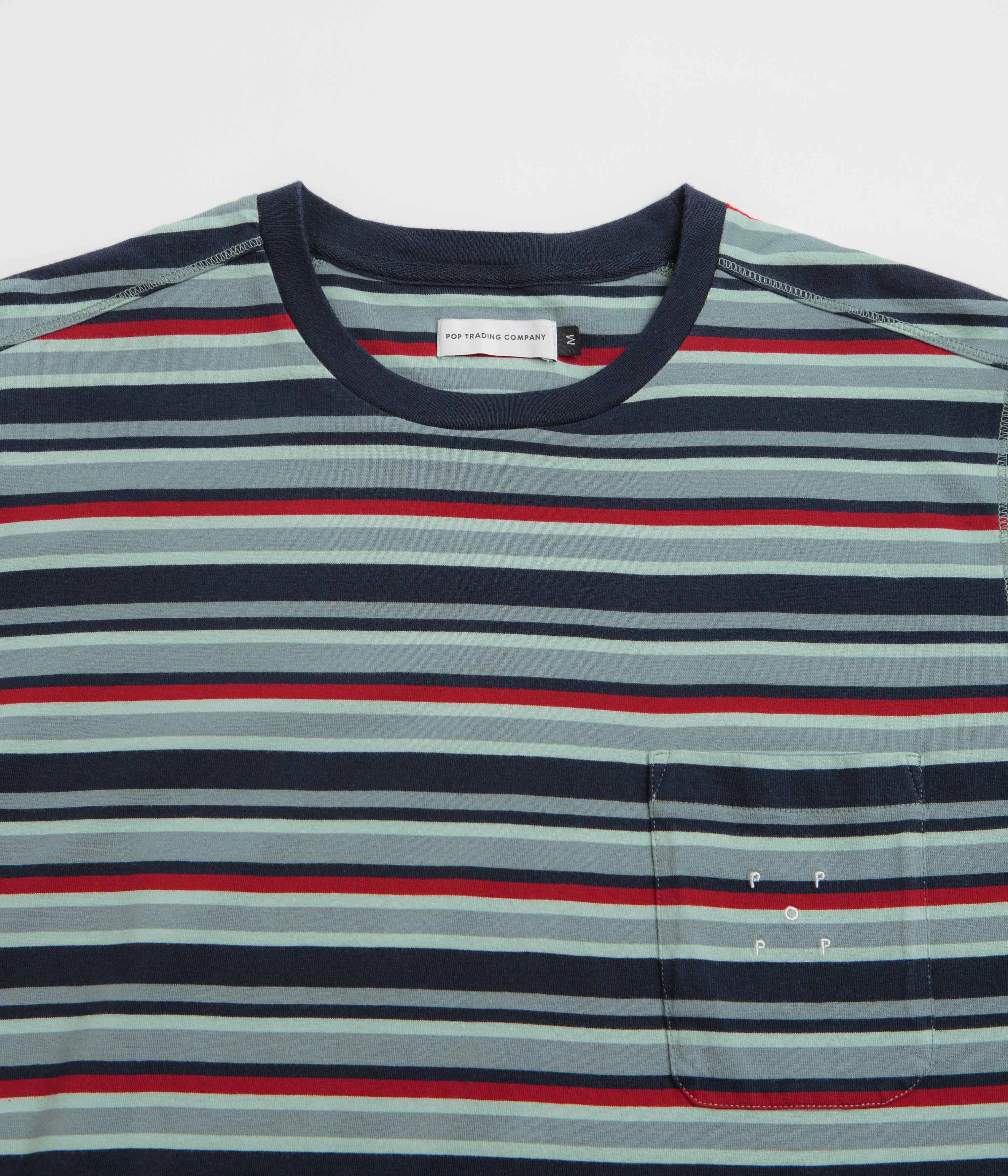 Pop Trading Company Striped Pocket T-Shirt - Multicolour / Red library Ruffled edges
