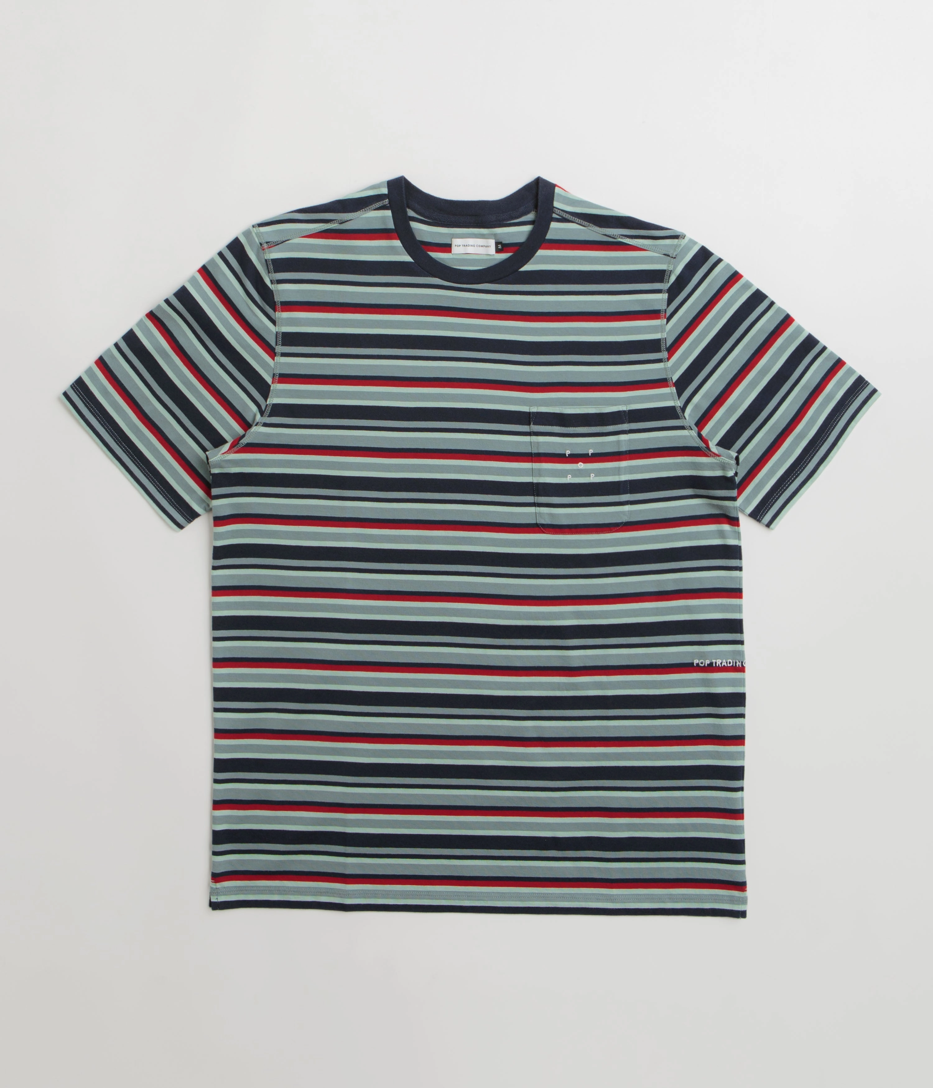 Pop Trading Company Striped Pocket T-Shirt - Multicolour / Red Bold Patterns Club Event