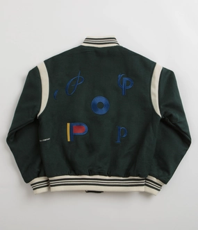 Pop Trading Company x Parra Varsity Jacket - Pine Green Poise