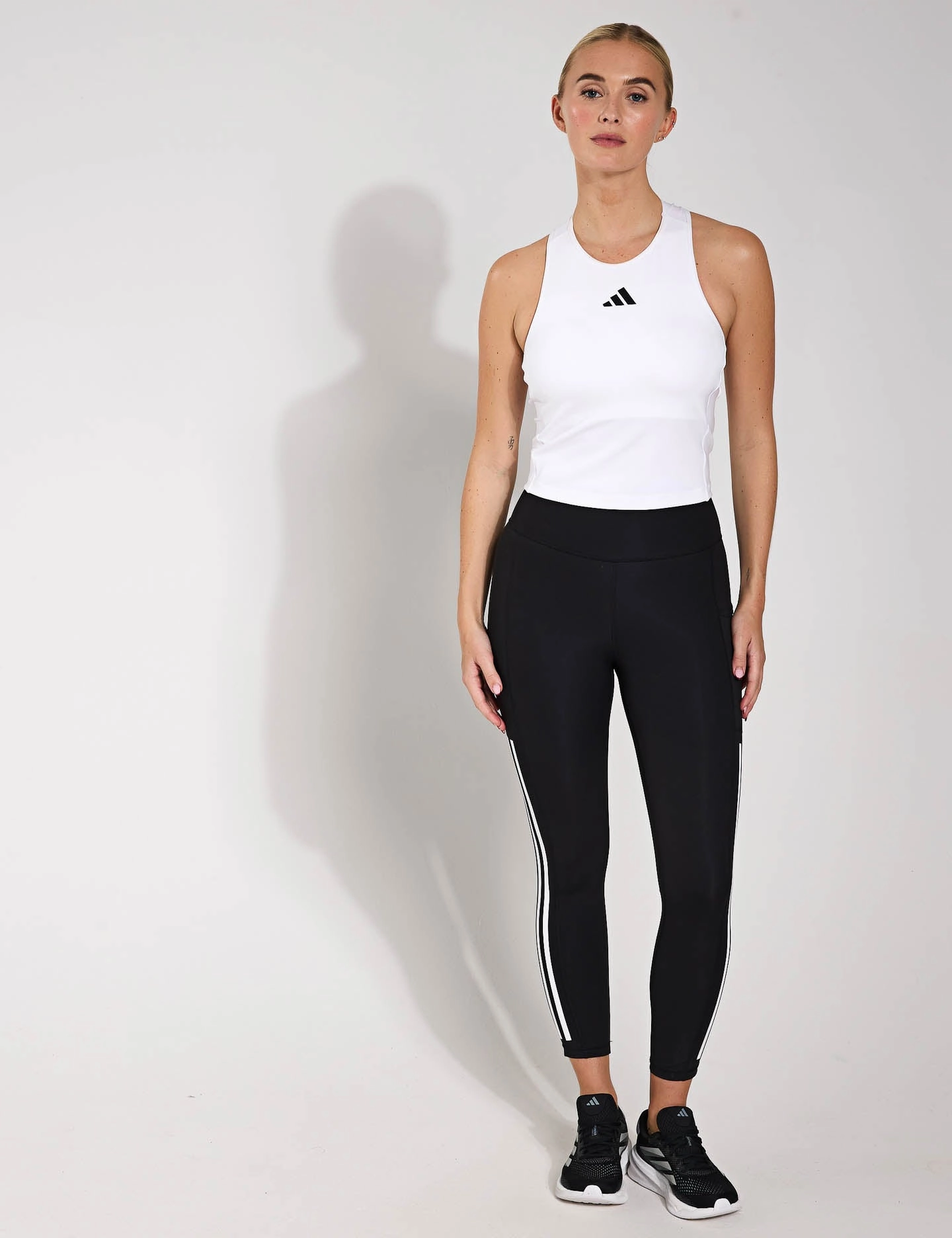 single purpose Reliable Power 3-Stripes Racerback Bra Tank Top - White