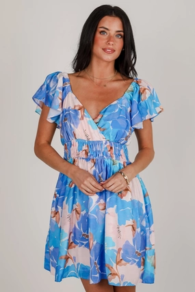 FINAL SALE - Boldly Blooming Blue Floral Mini Dress Timeless Energy