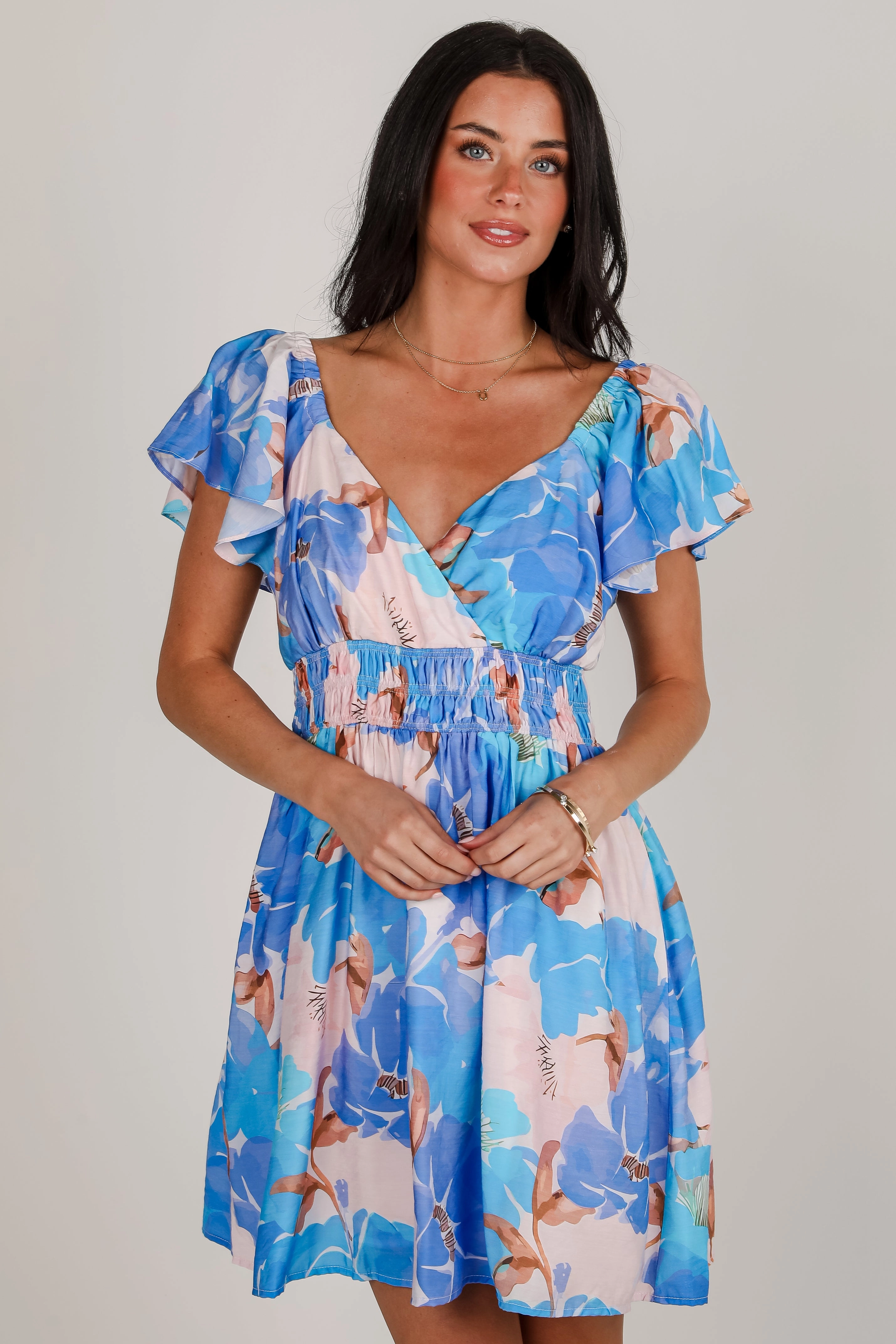 FINAL SALE - Boldly Blooming Blue Floral Mini Dress Timeless Energy