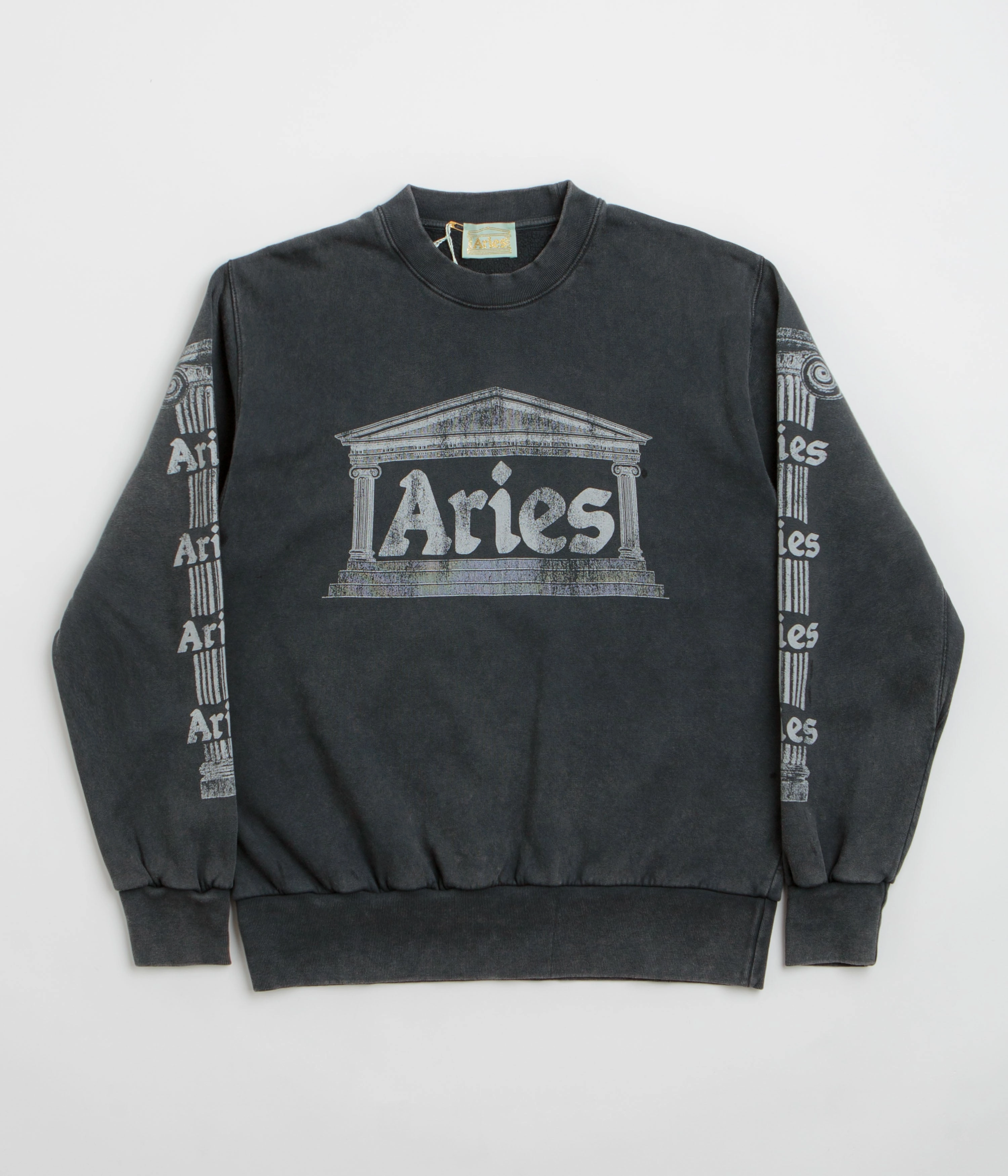 Aries Aged Ancient Column Crewneck Sweatshirt - Black / White Essential Wear