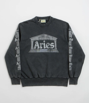 Aries Aged Ancient Column Crewneck Sweatshirt - Black / White Essential Wear