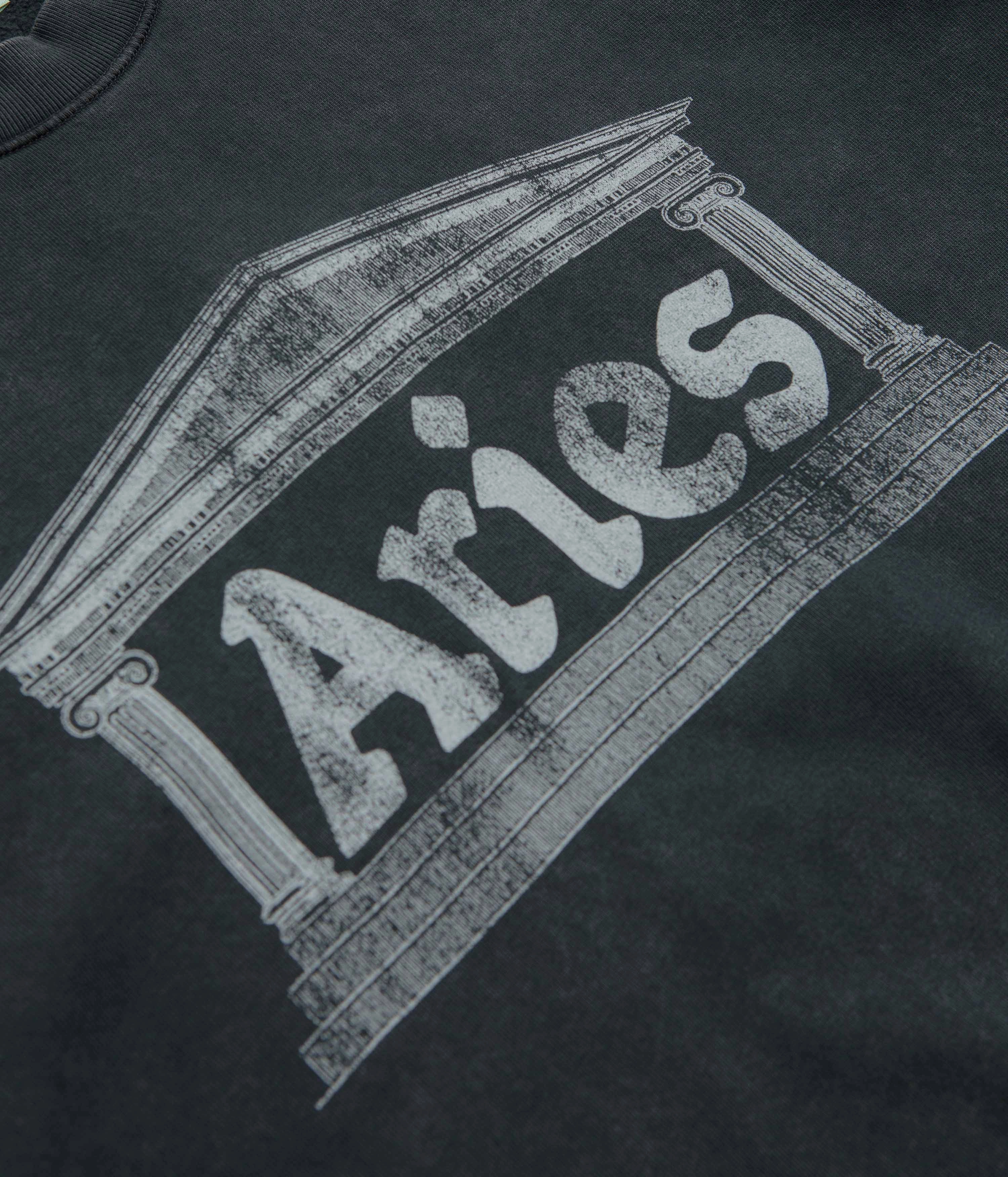 Aries Aged Ancient Column Crewneck Sweatshirt - Black / White Soft Layers zippered