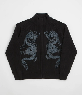 Butter Goods Dragon Zip-Thru Knit Sweatshirt - Black Urban Hoodie