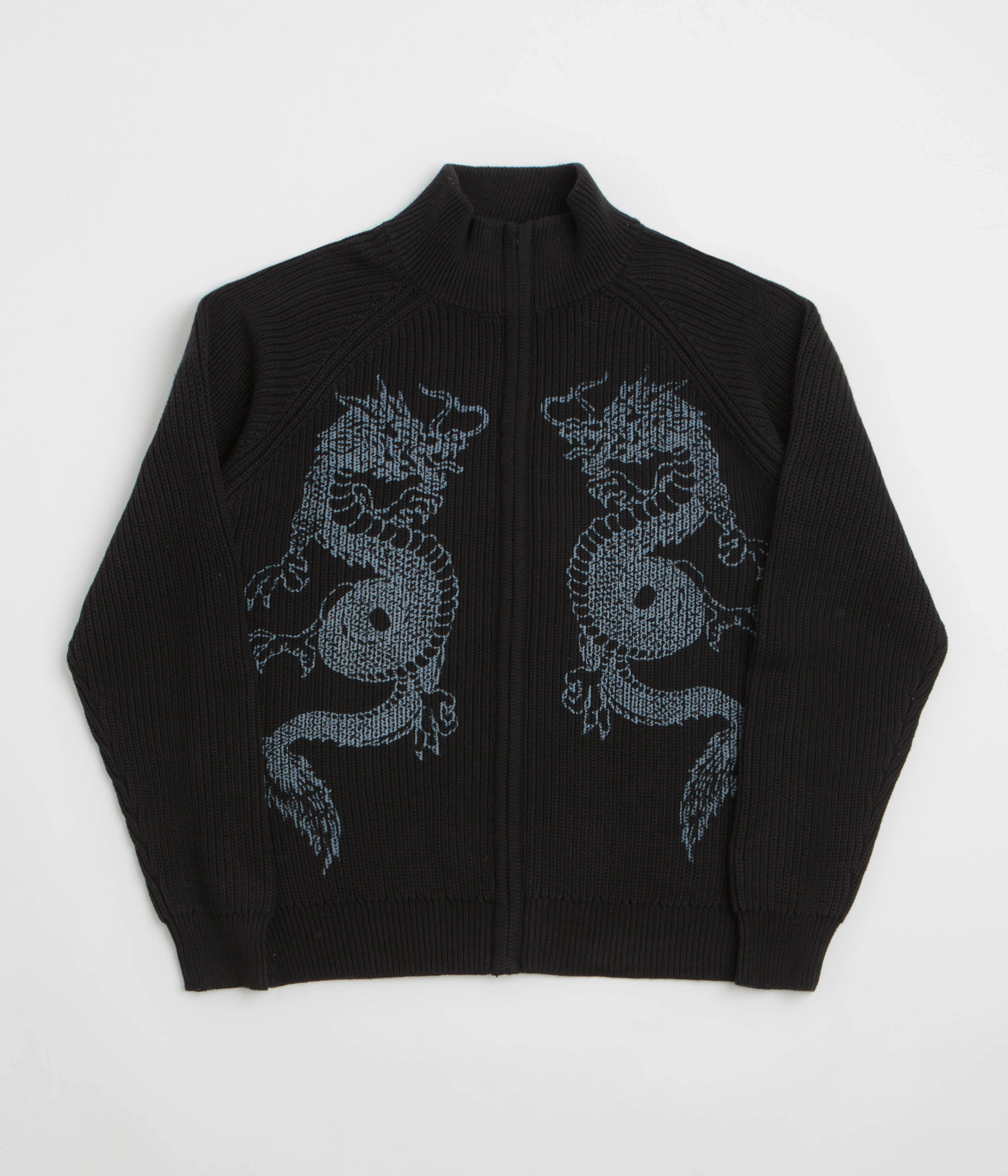 Butter Goods Dragon Zip-Thru Knit Sweatshirt - Black Urban Hoodie