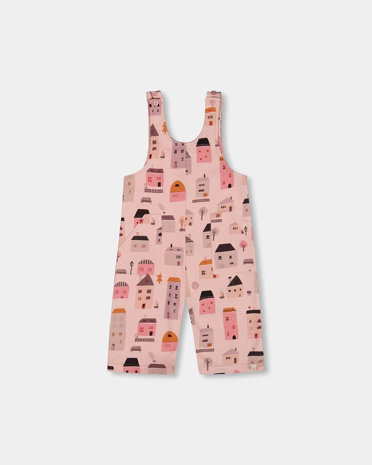Freedom Move Printed French Terry Overalls Pink And Coral Houses