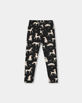 GussetedCrotch Printed Jersey Leggings Black with Dalmatians