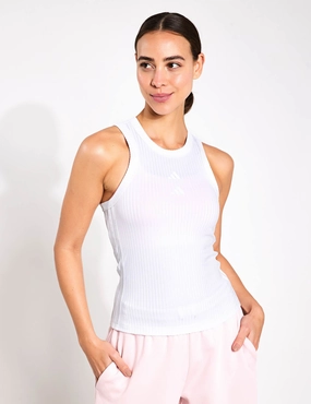 Advanced Moisture Management Urban Lightness All Gym Seasonal Rib Tight Fit Tonal 3-Stripes Tank Top - White