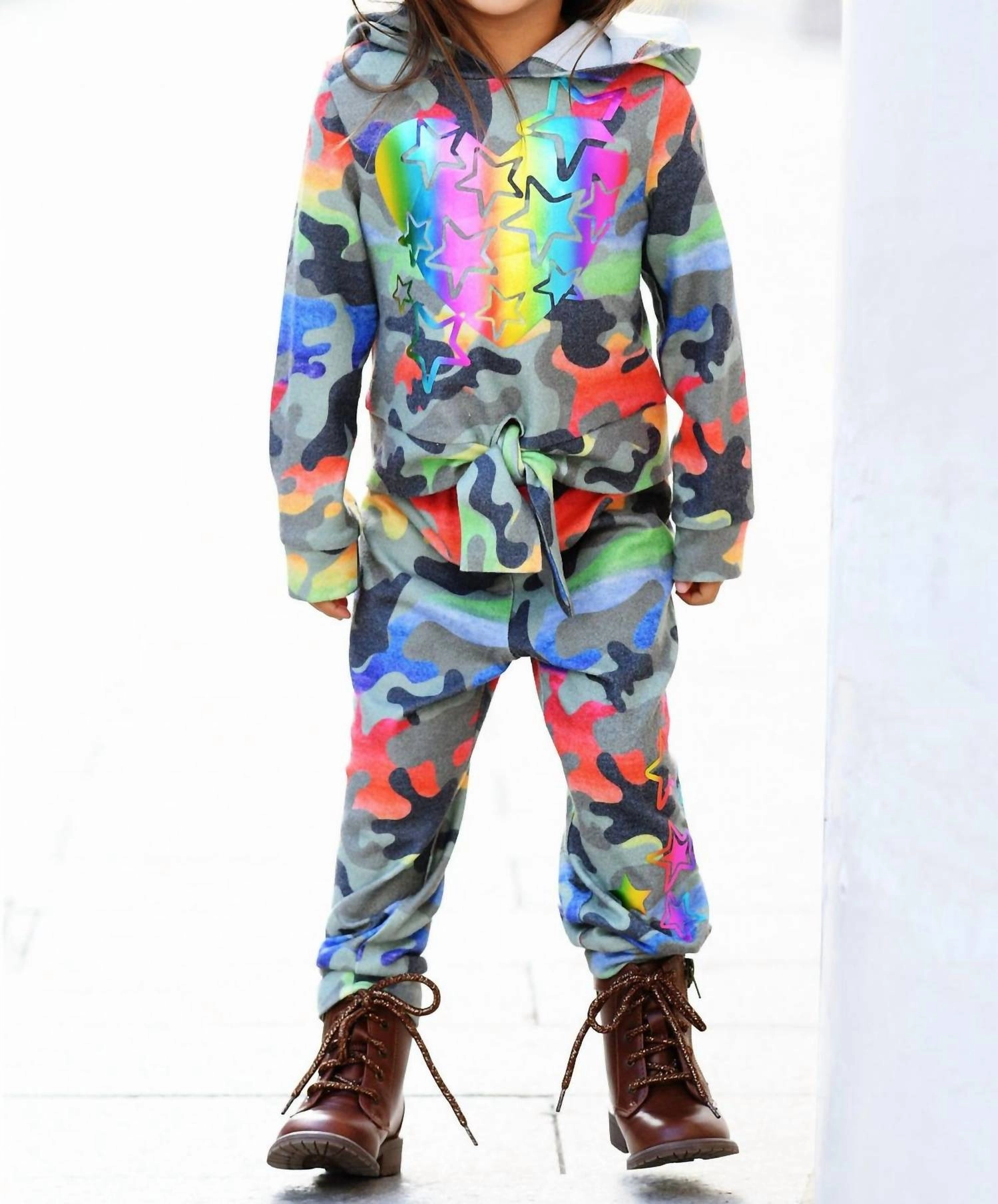 Rainbow Camo Print Joggers In Multicolor Smart Motion Minimal Cut