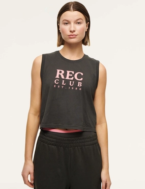 Ribbed Texture Finish Four Way Stretch Rally Tank - Washed Asphalt