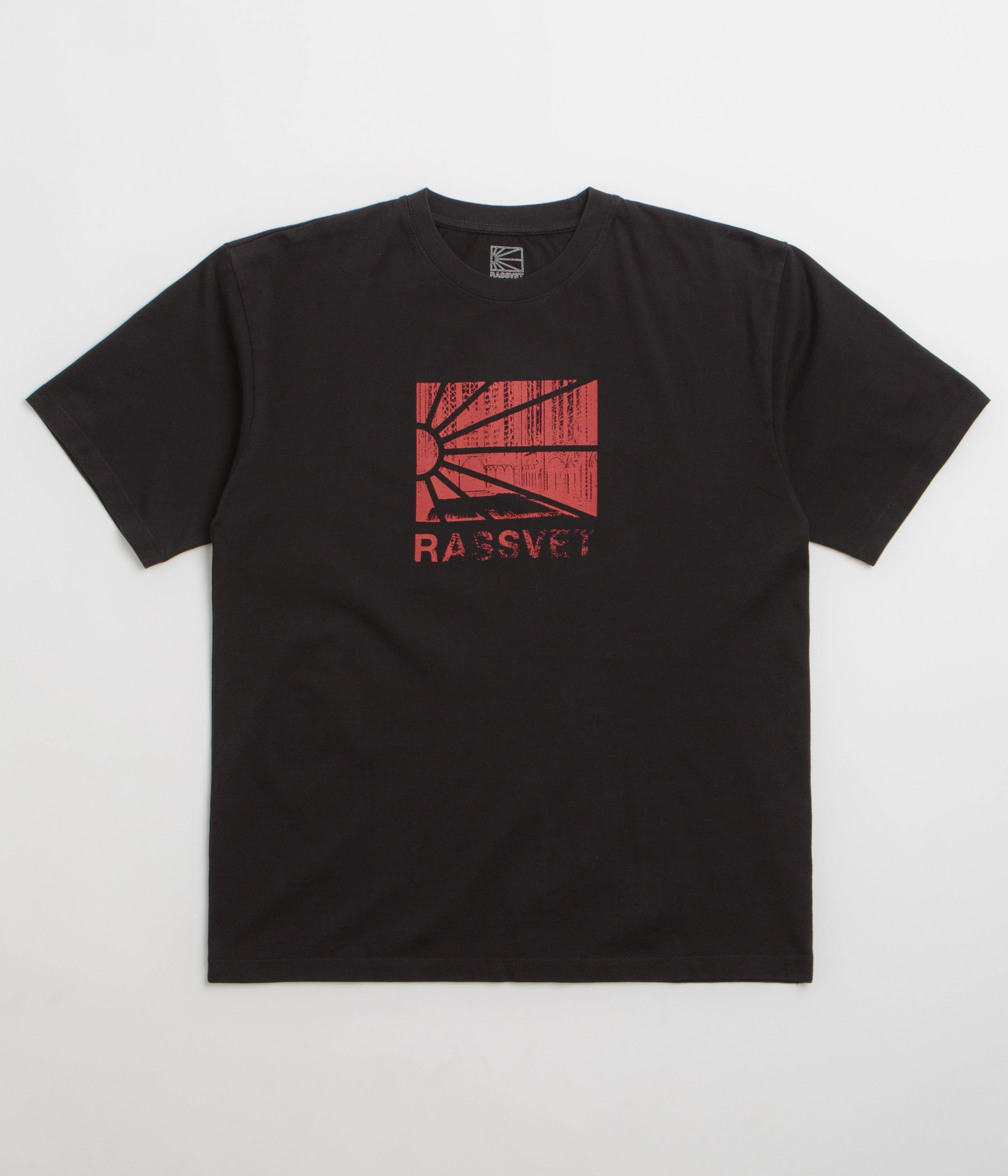 Oversized Breathable Mesh Panels Rassvet Ray Logo T-Shirt - Black