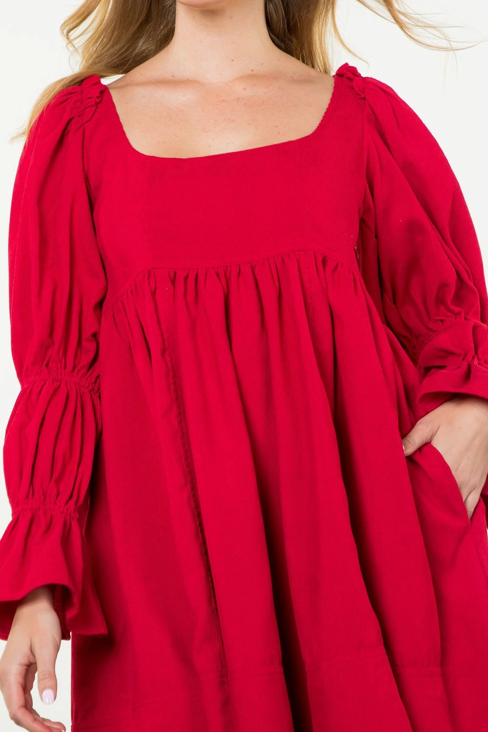 Red Baby Corduroy Mini Dress by THML Warm Season