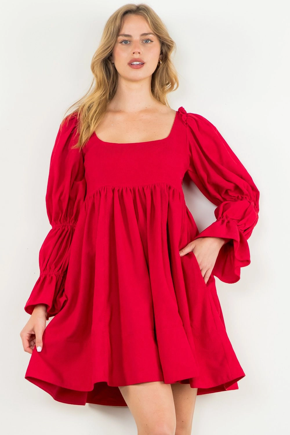 Red Baby Corduroy Mini Dress by THML Underwire-Support Gentle Glow